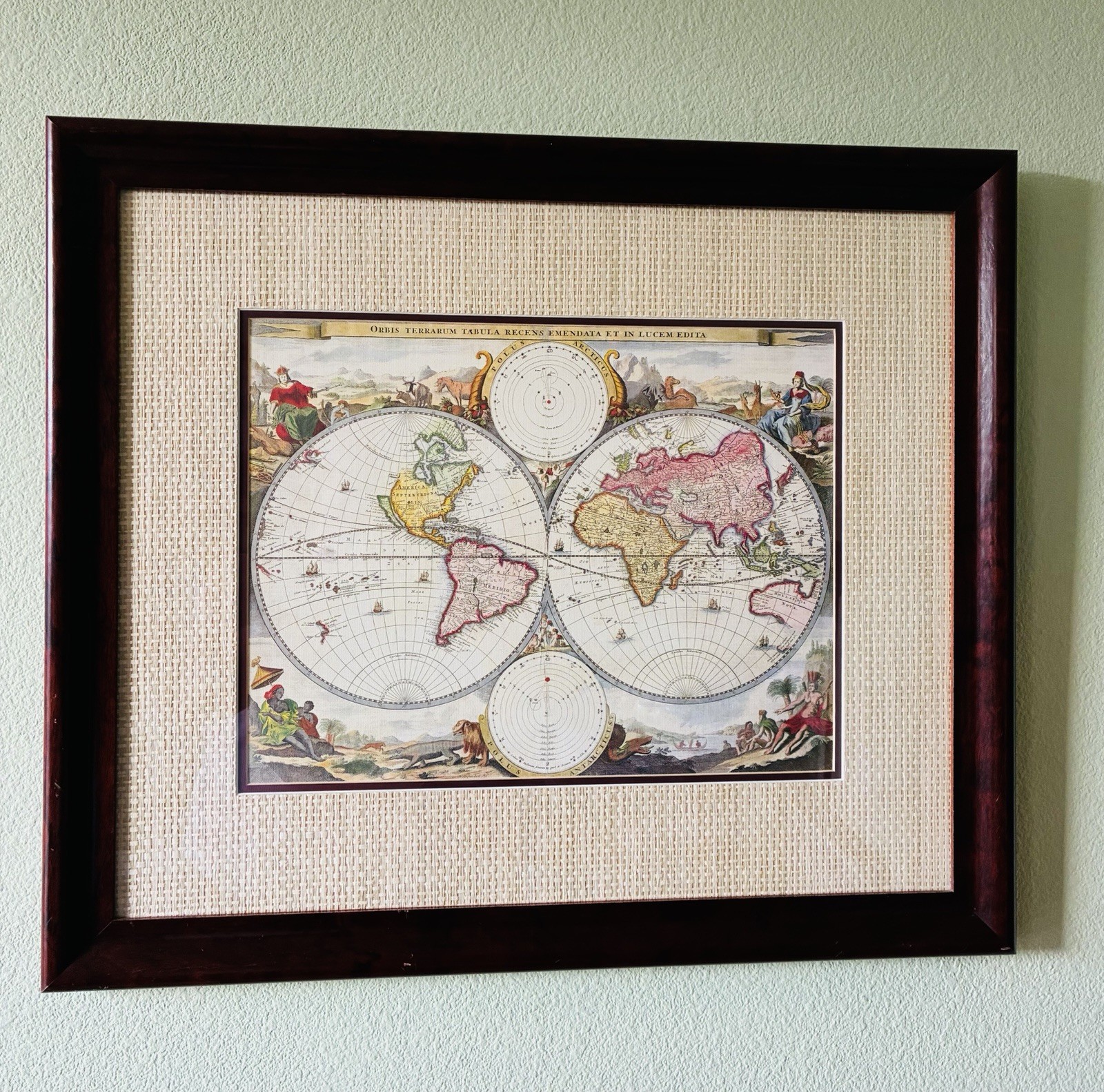 Daniel Stoopendaal\'s 1680 World Map Hand Colored Print Framed 29\ Daniel Stoopendaal\'s 1680 World Map Hand Colored Print Framed 29\