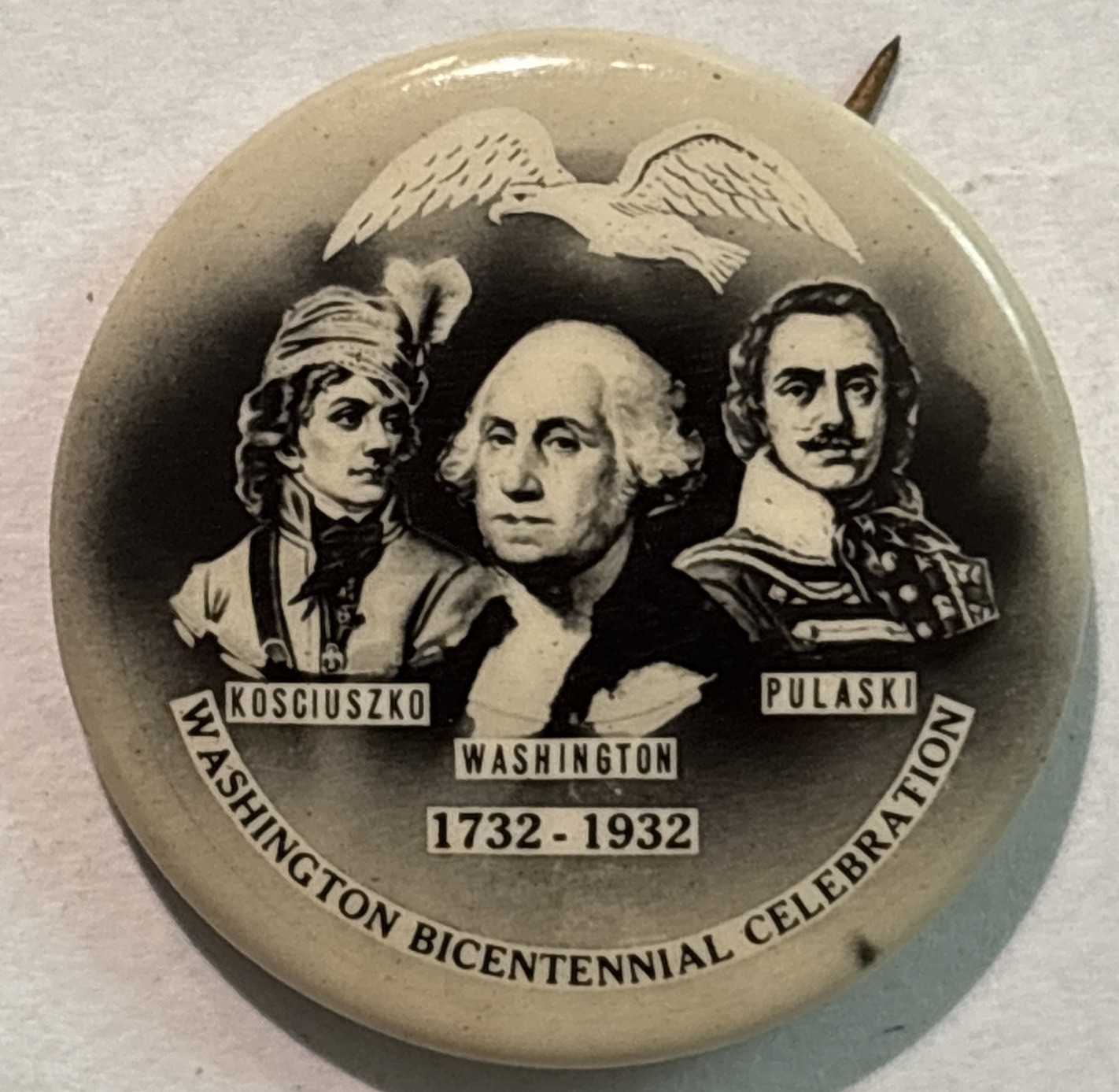 Vintage 1932 George Washington Bicentennial Pinback Button Pulaski & Kosciuszko Vintage 1932 George Washington Bicentennial Pinback Button Pulaski & Kosciuszko