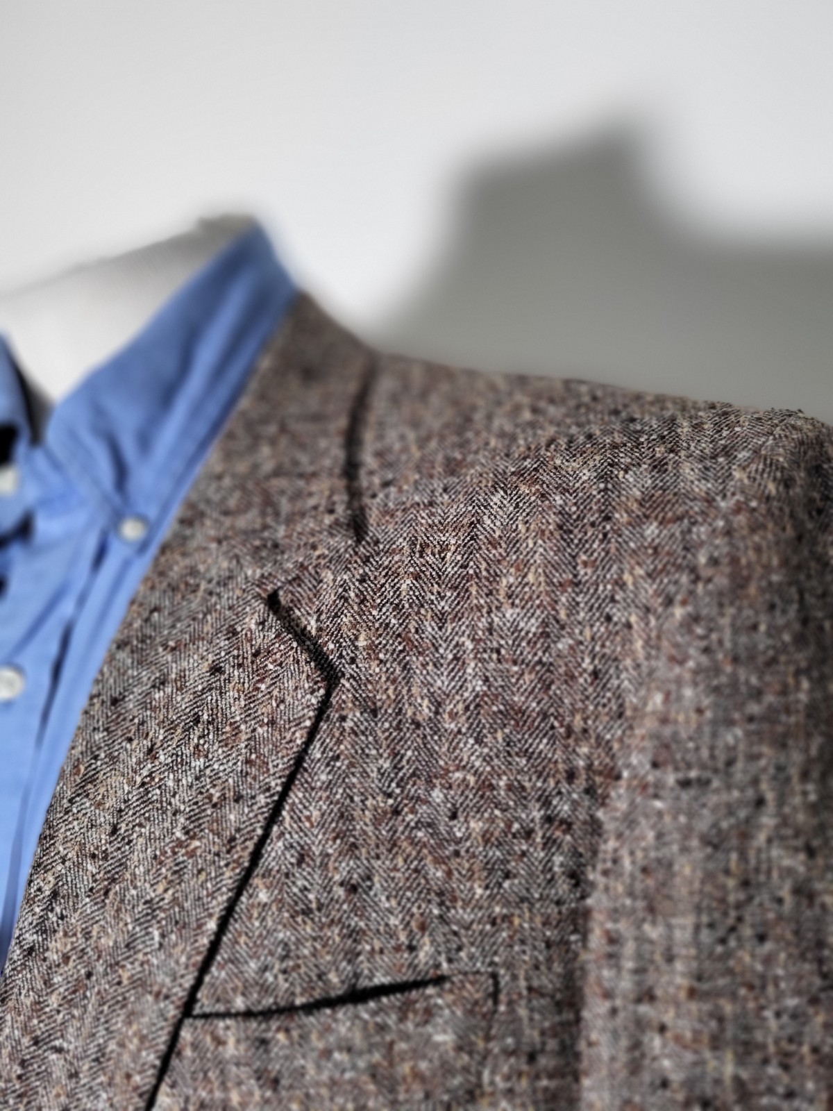 48L Vintage LeBaron Brown Hopsack Nubby Gold Button Wool Blazer Jacket Coat EUC