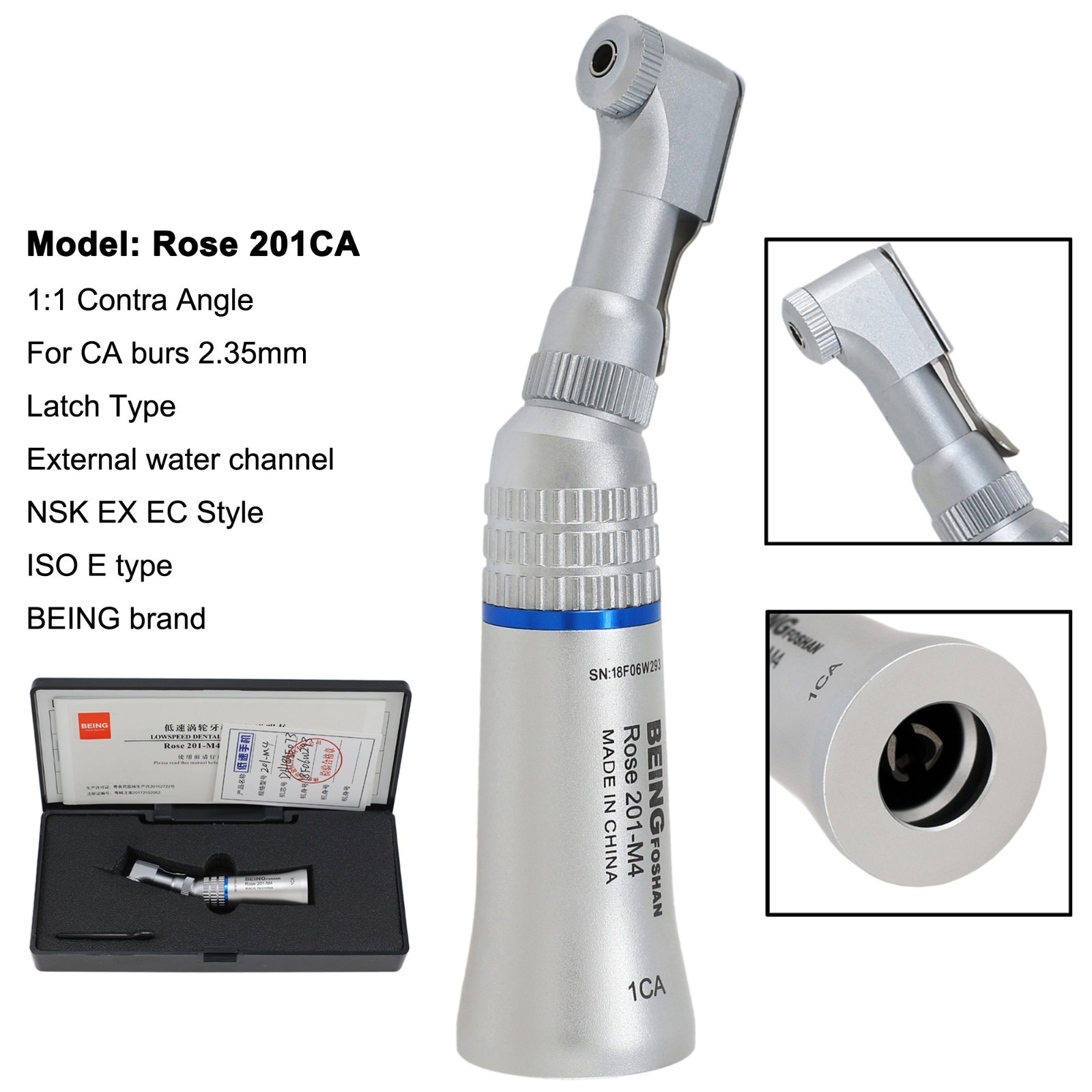 BEING Dental Straight Handpiece Slow Speed Air Motor Contra Angle Latch Push NSK