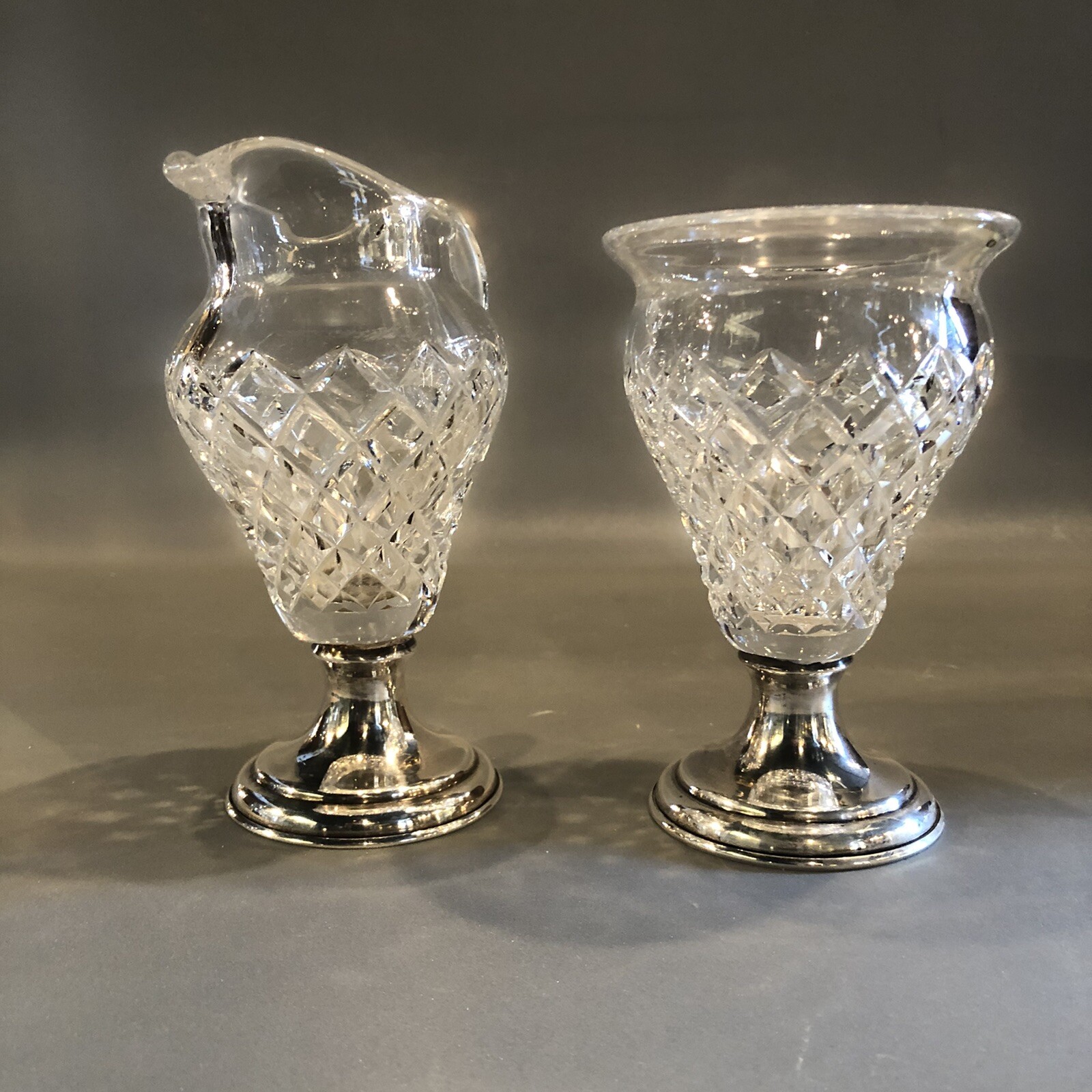 Antique Hawkes Cut Glass & Sterling Silver Hallmarked Cream and Sugar 