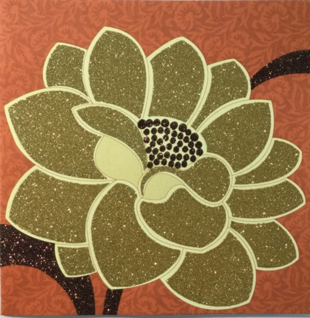 Papyrus- Thanksgiving / Autumn- Blank - Golden Flower - Glitter- 5X5 size Papyrus- Thanksgiving / Autumn- Blank - Golden Flower - Glitter- 5X5 size