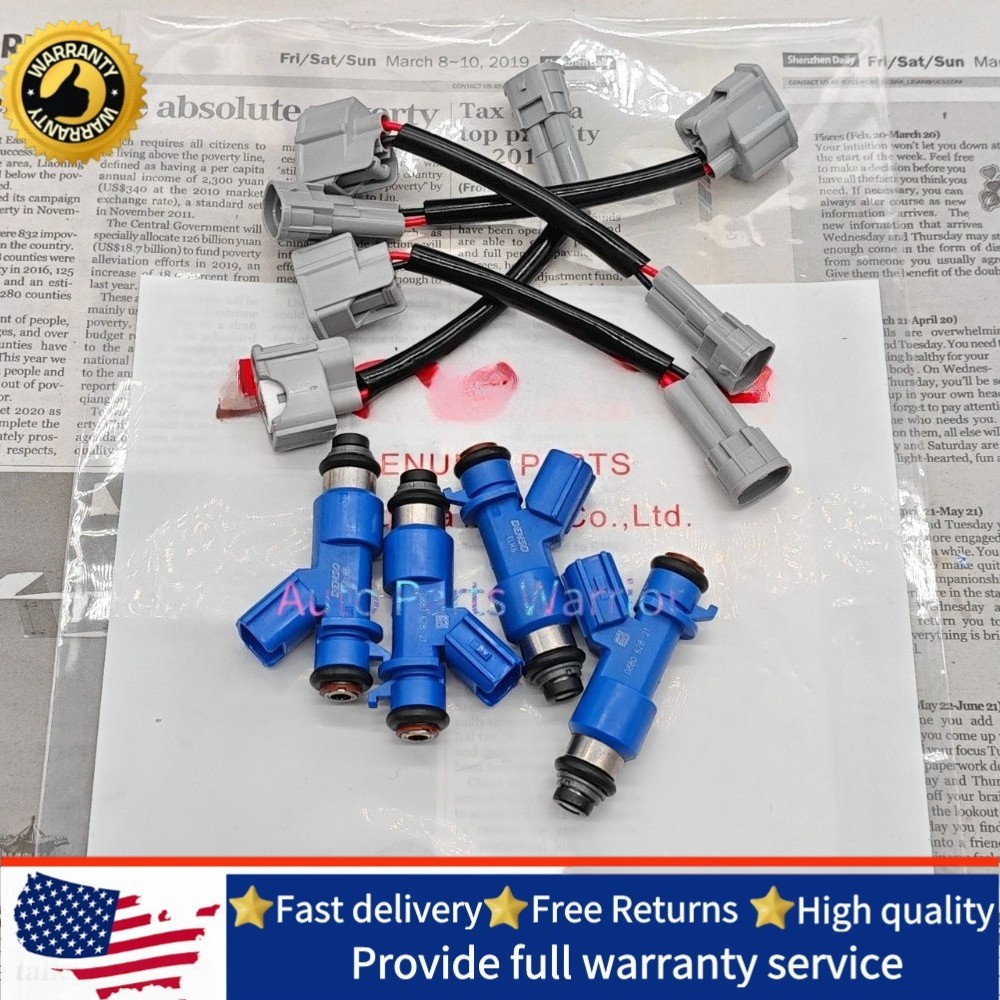 4x New Acura RDX 410cc Denso Fuel Injectors w/Adapters: Flow Sheet Included