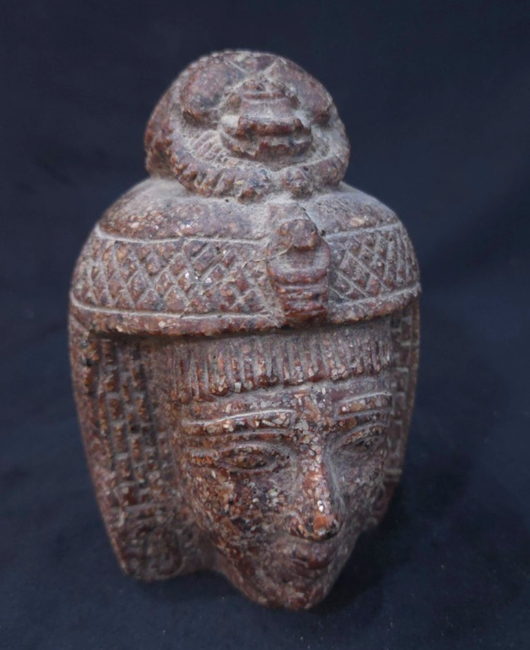 Ancient Egyptian Royal Head Bust Antique Style Dark Stone Pharaoh Sculpture