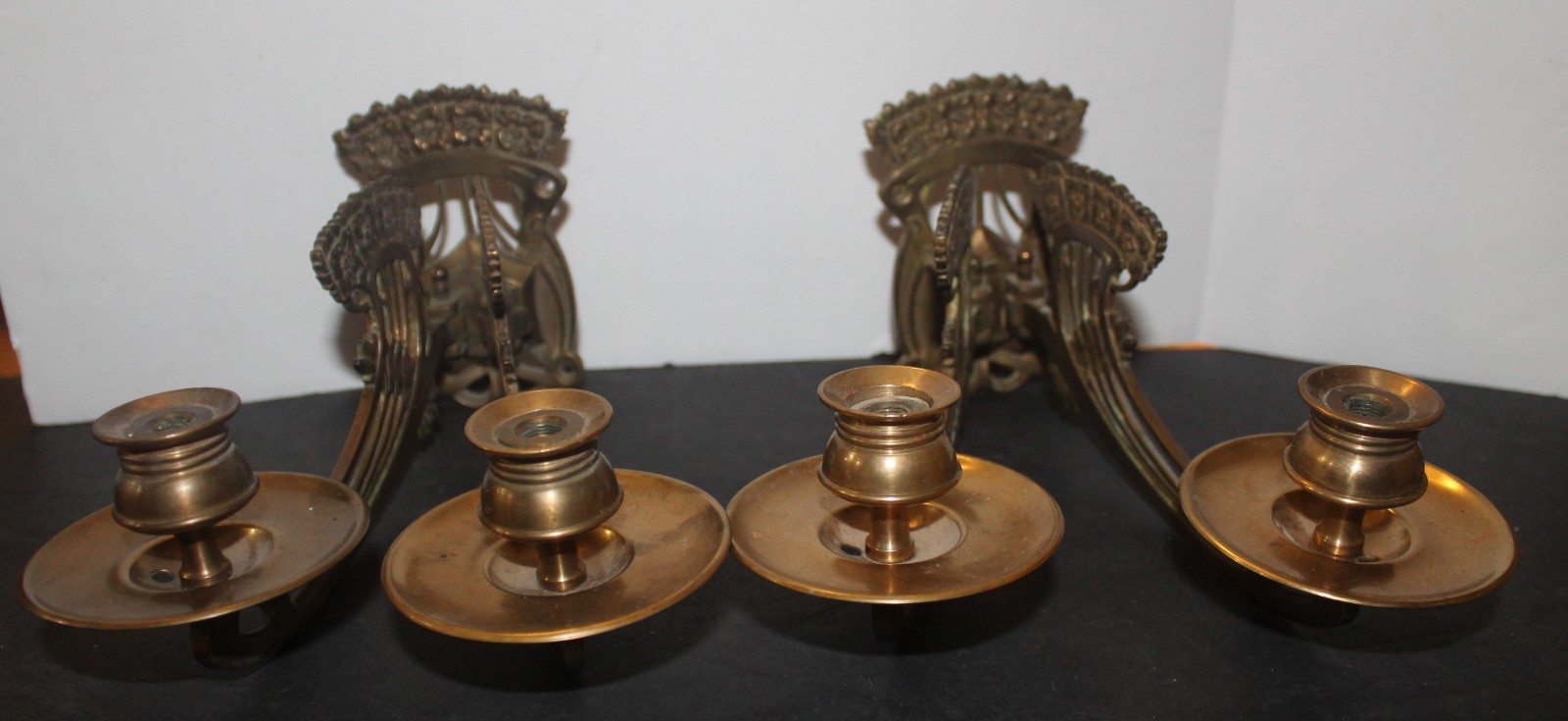 Pair Victorian Brass/Bronze Swing Arm Floral Piano Sconces Late 19th Century