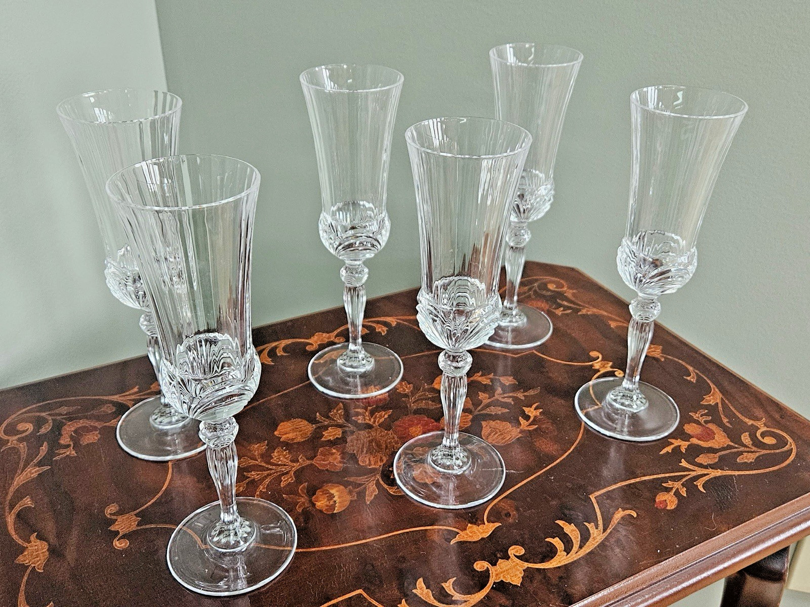 Italian Aurea Fluted Champagne Glasses Royal Crystal Rock Set Of 6 - 8.5\