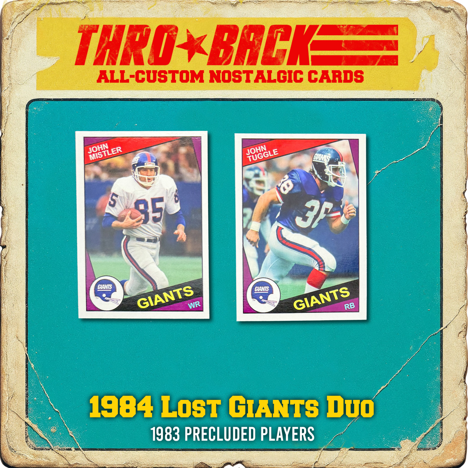THROBACK custom Football Card Duo 1984 New York Giants Tuggle Mistler 1983 Team