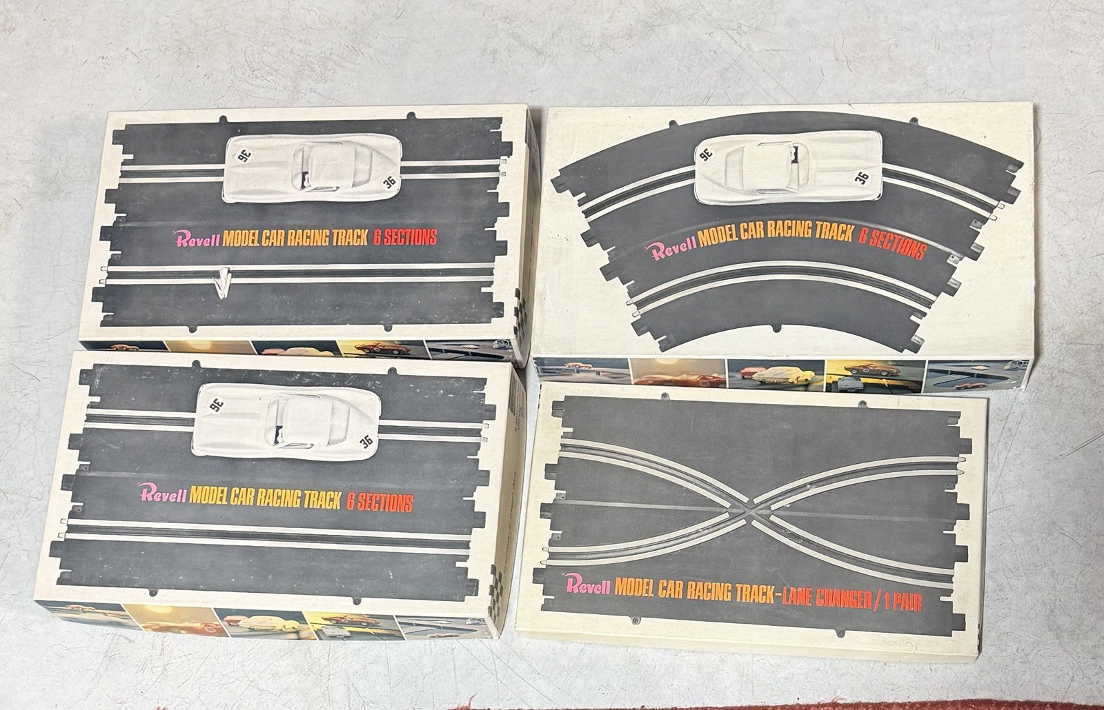 VTG 1965 Revell 1/32 Slot Car Racing Track Lot 4 Boxes Straight Curve Changer