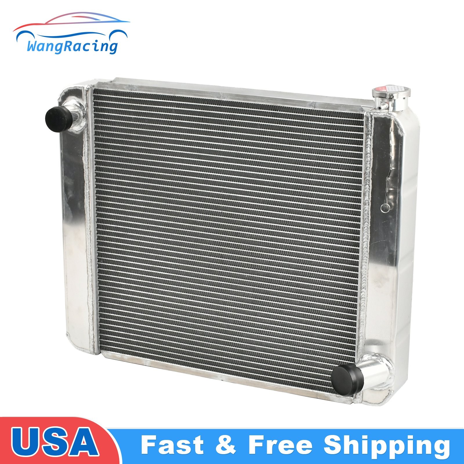 Polished 24'' x 19'' 2-Rows Universal Aluminum Racing Radiator For Ford Chevy GM