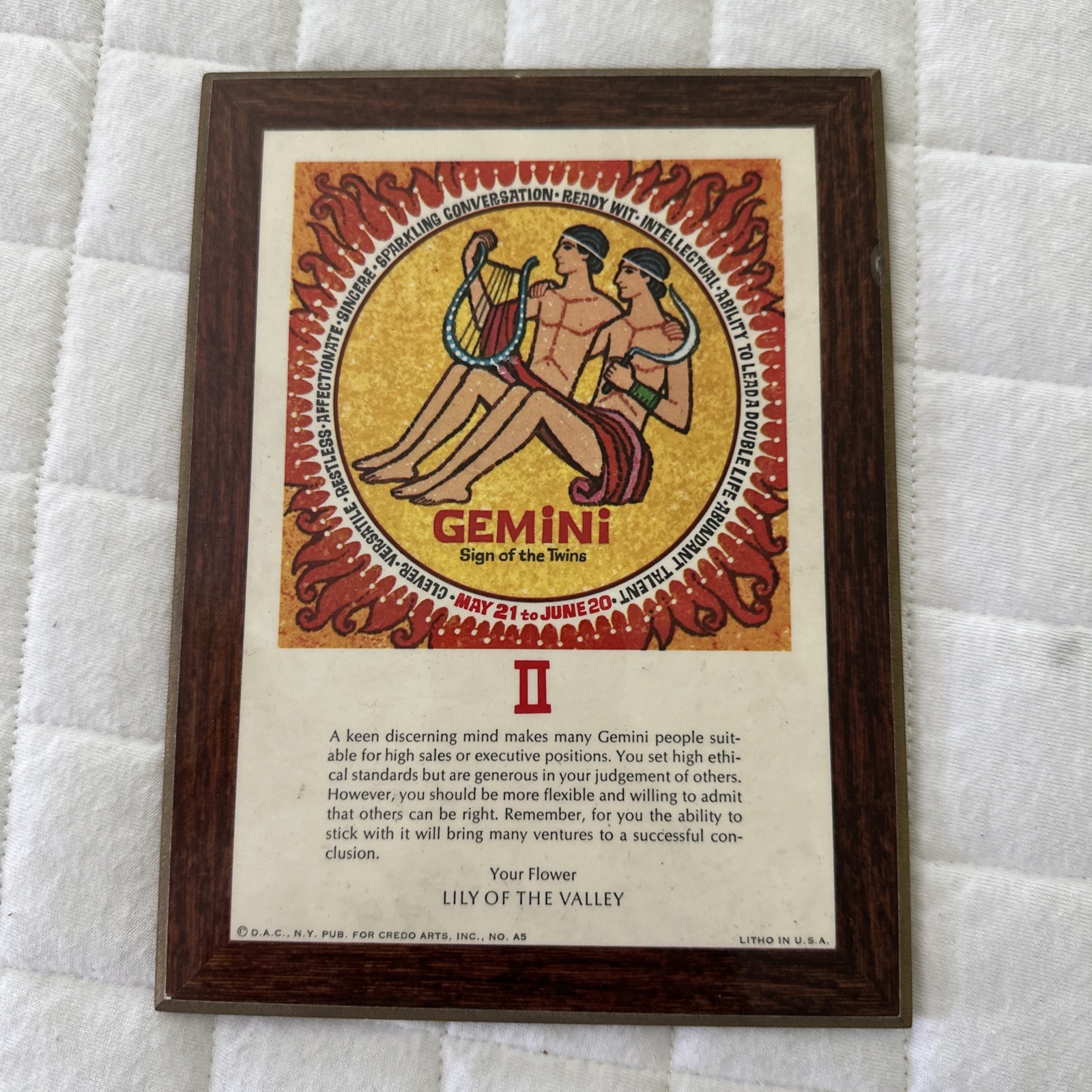 Vintage Gemini Wall Art Retro 70s MCM Laminated Zodiac Sign of the Twins Vintage Gemini Wall Art Retro 70s MCM Laminated Zodiac Sign of the Twins