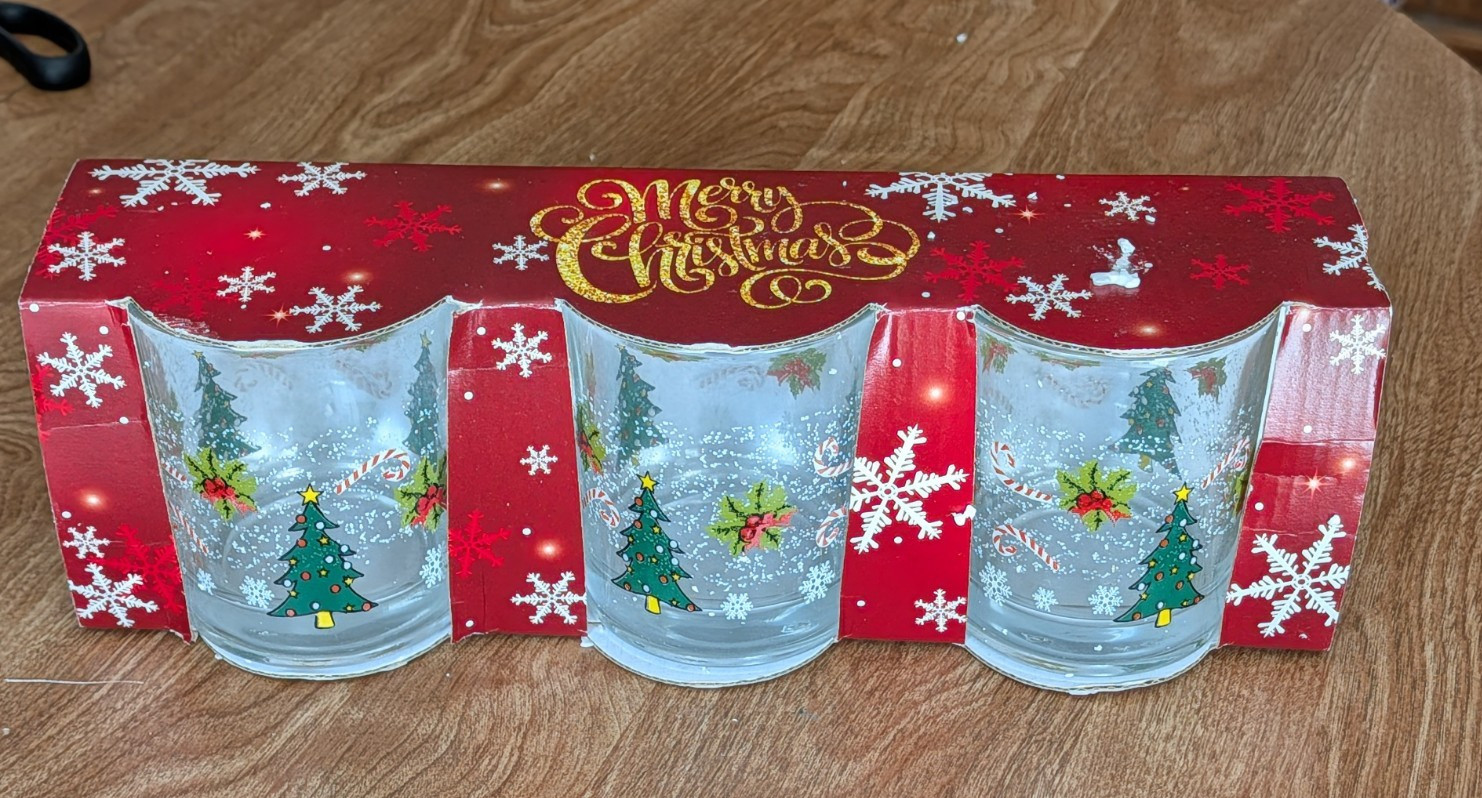 Vintage Christmas Tree and Candy Cane  Rocks Glasses Retired Set of 3 New
