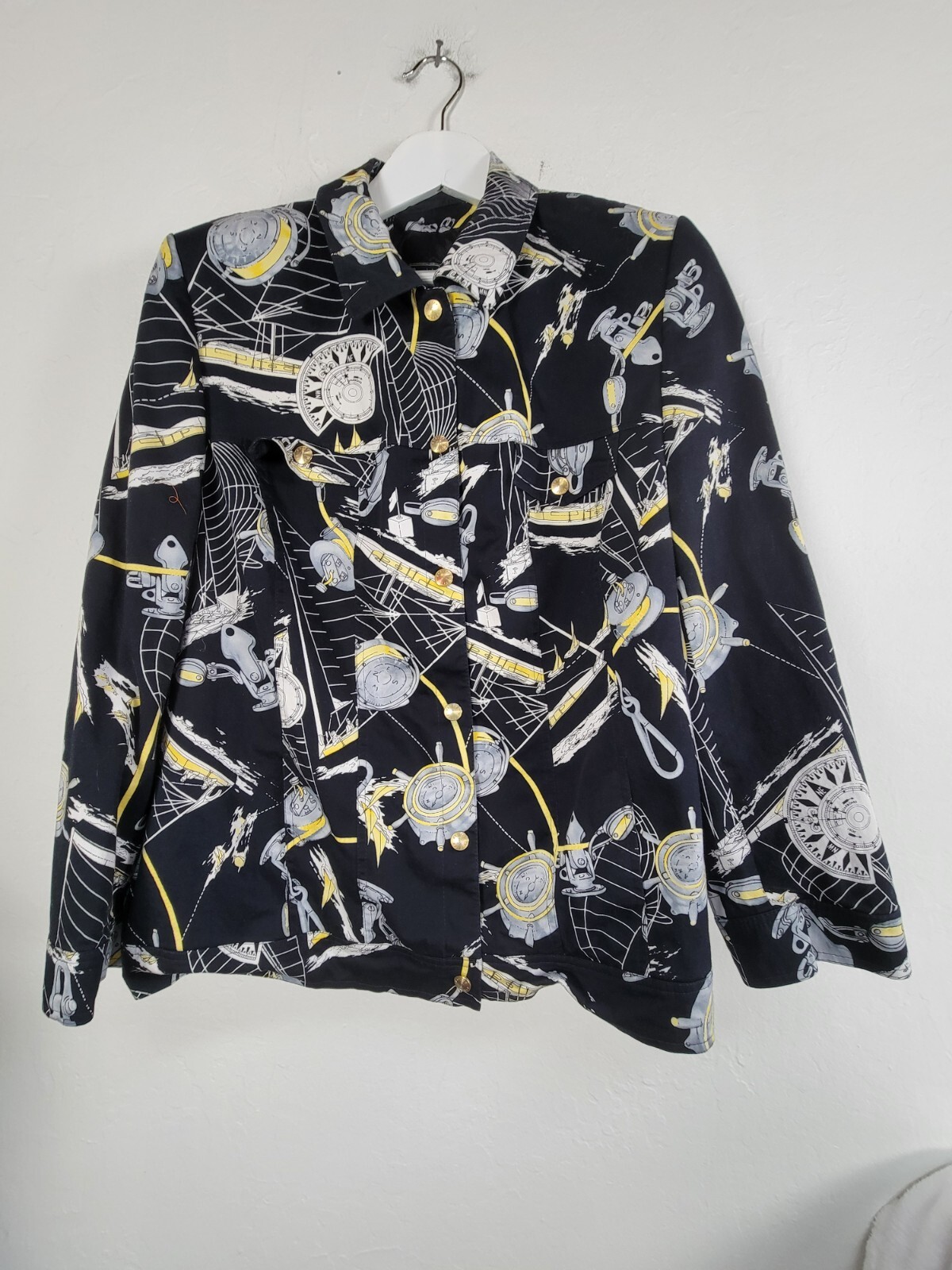 Basler Womens Vintage Patterned Lined Casual Button Front Jacket Black Size 46