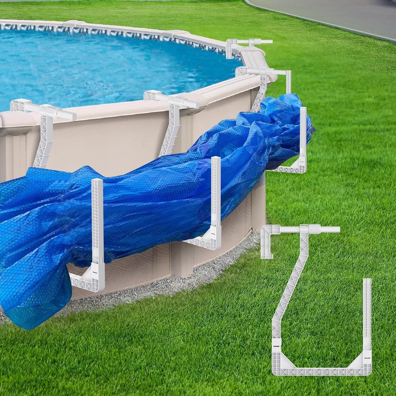 Pool Cover Holder for Above Ground Pool, 4 Pack Adjustable Pool Cover Hooks to K