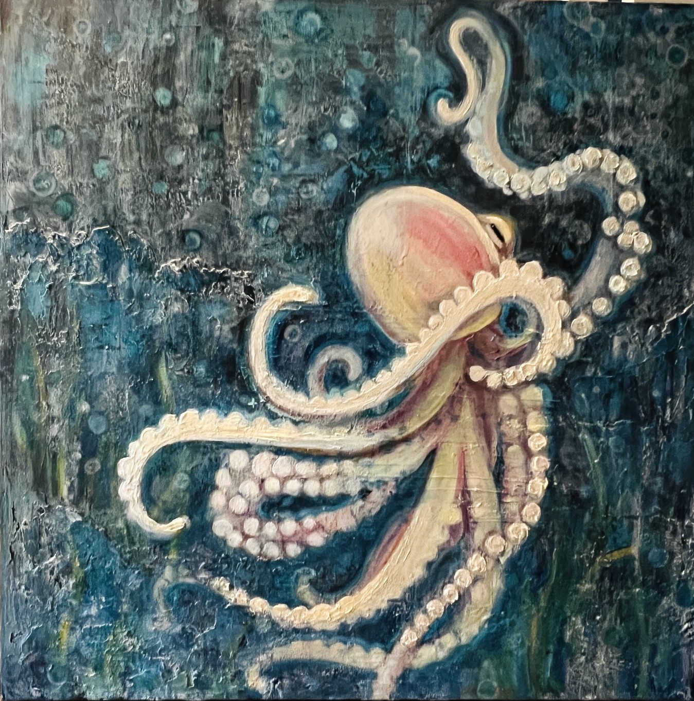 Sophie Dare Original Oil painting White Octopus in Texture