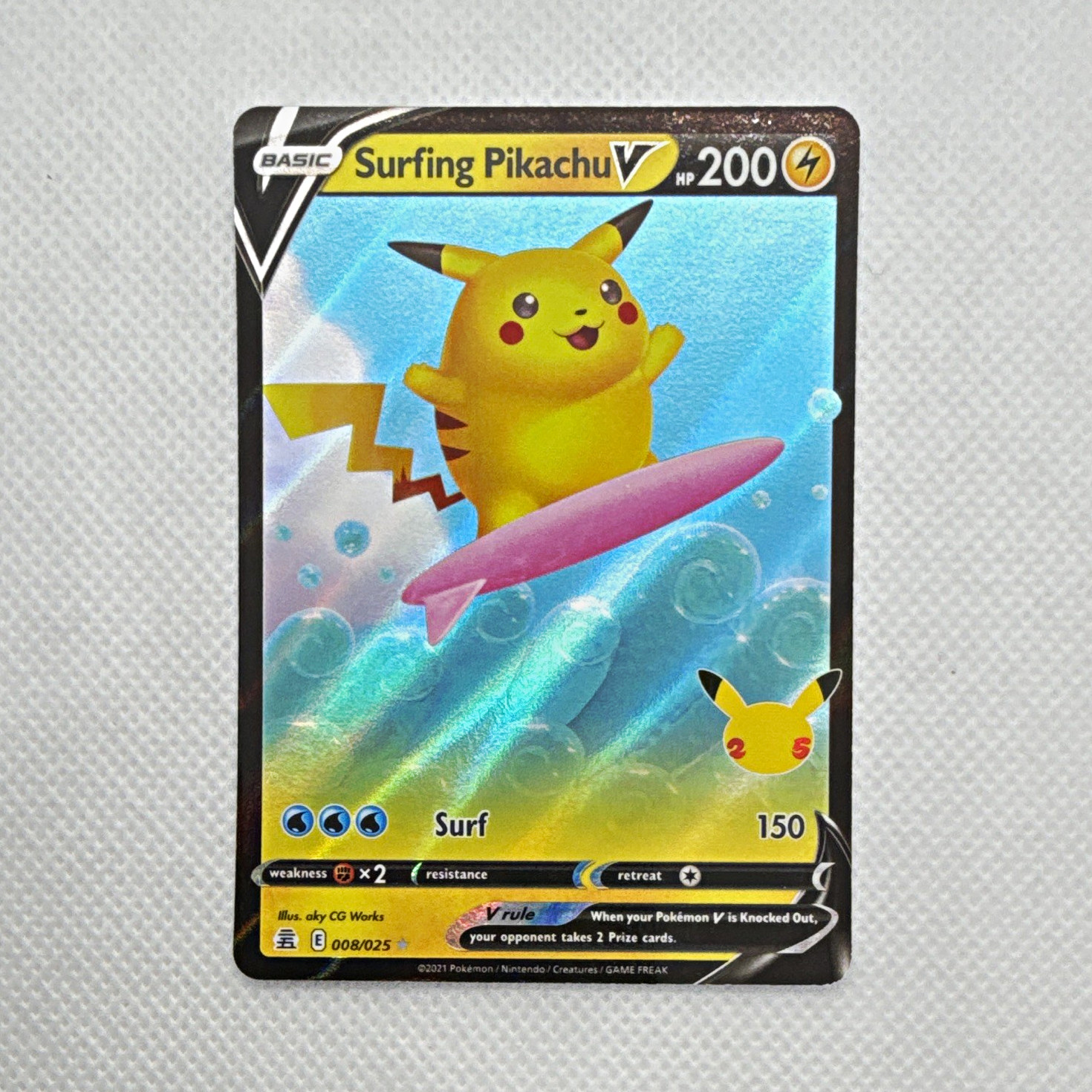 Pokemon TCG Surfing Pikachu V 008/025 Celebrations UR Full Art Holo Pokemon TCG Surfing Pikachu V 008/025 Celebrations UR Full Art Holo