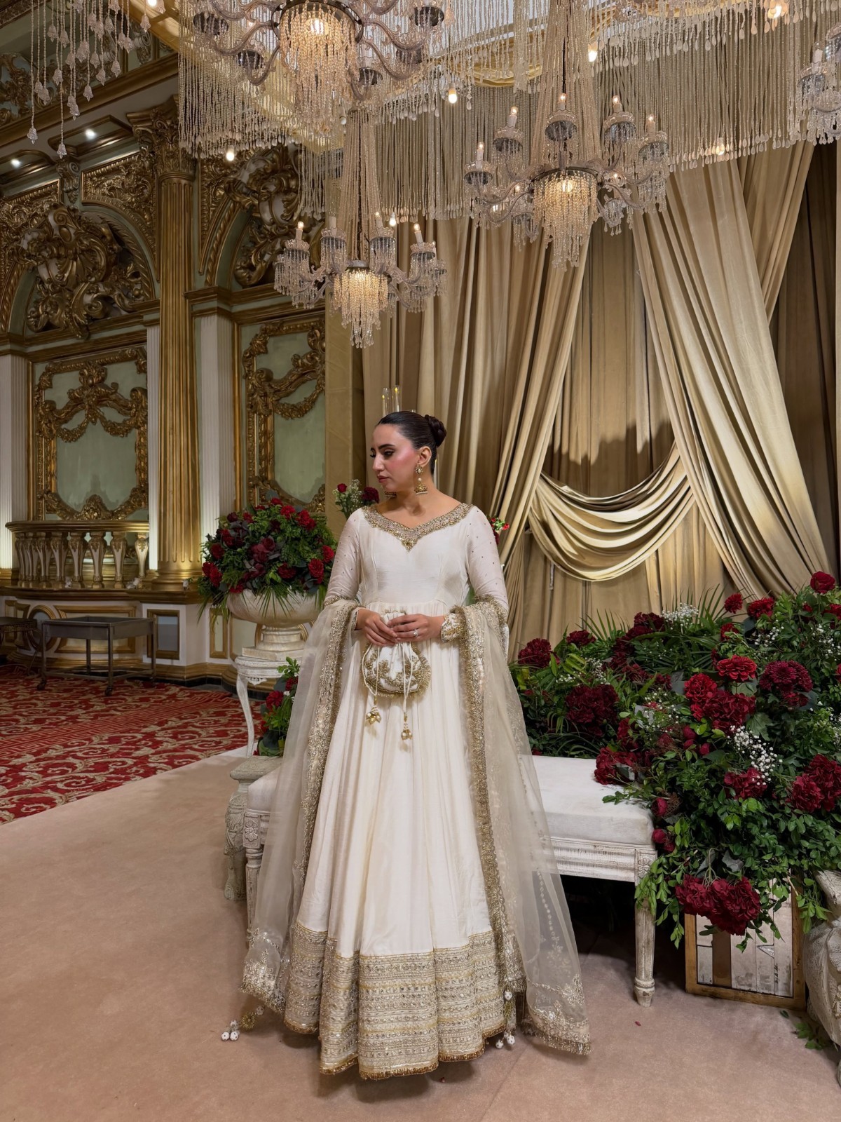 Trending pakistani ivory Anarkali suit most viral festive outfit 