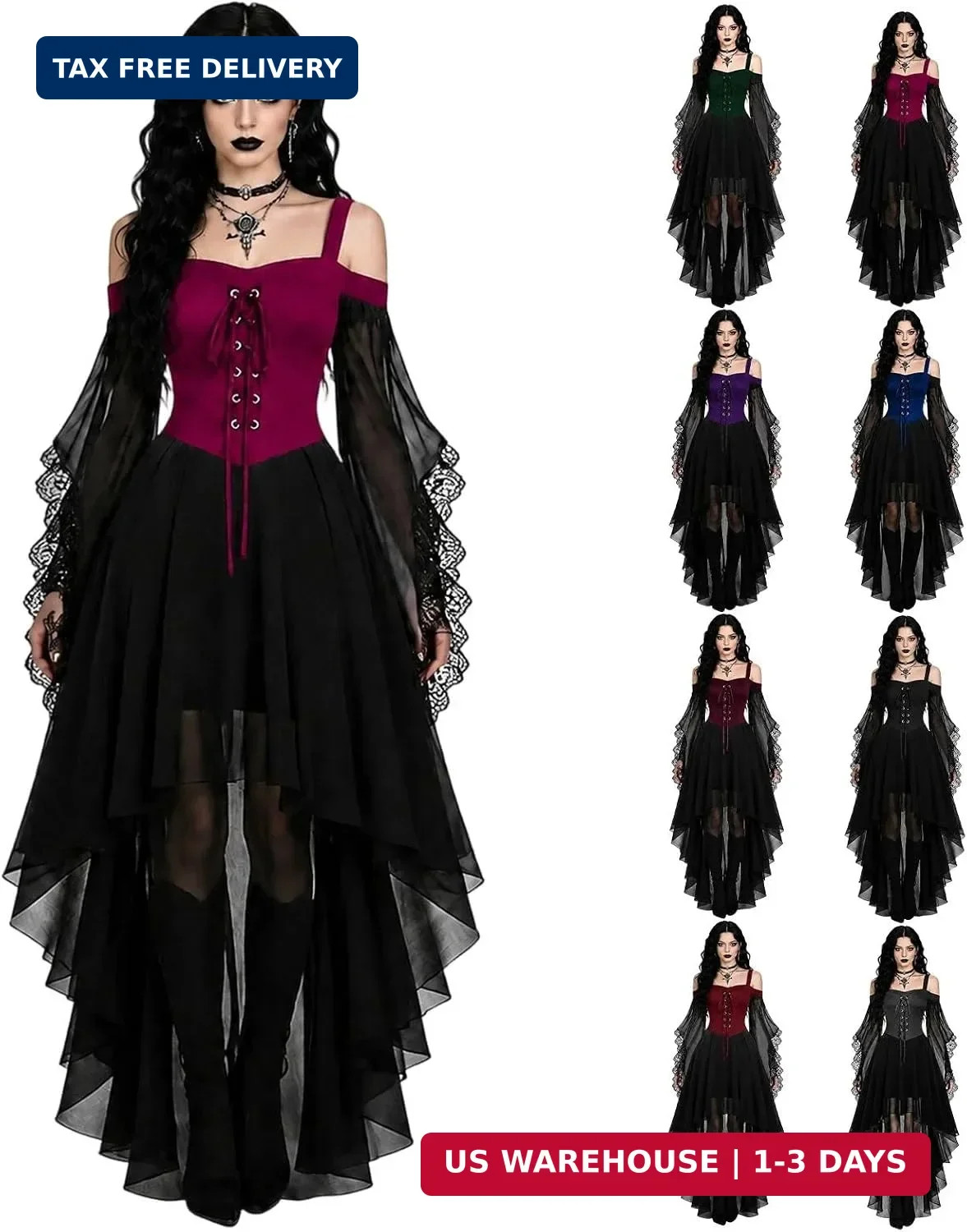 Witch Costume Women Halloween Dresses 2026 Adult Renaissance Medieval Vampire Bu