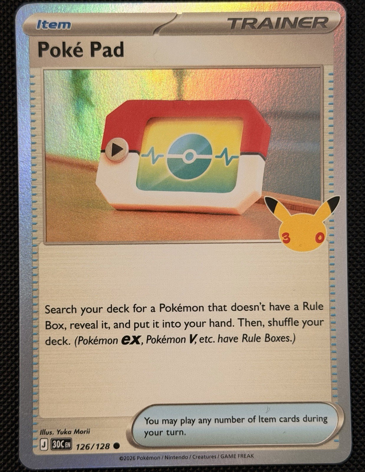 Poke Pad 126/128 Me: 30th Celebration Holo Pokemon Card Near Mint