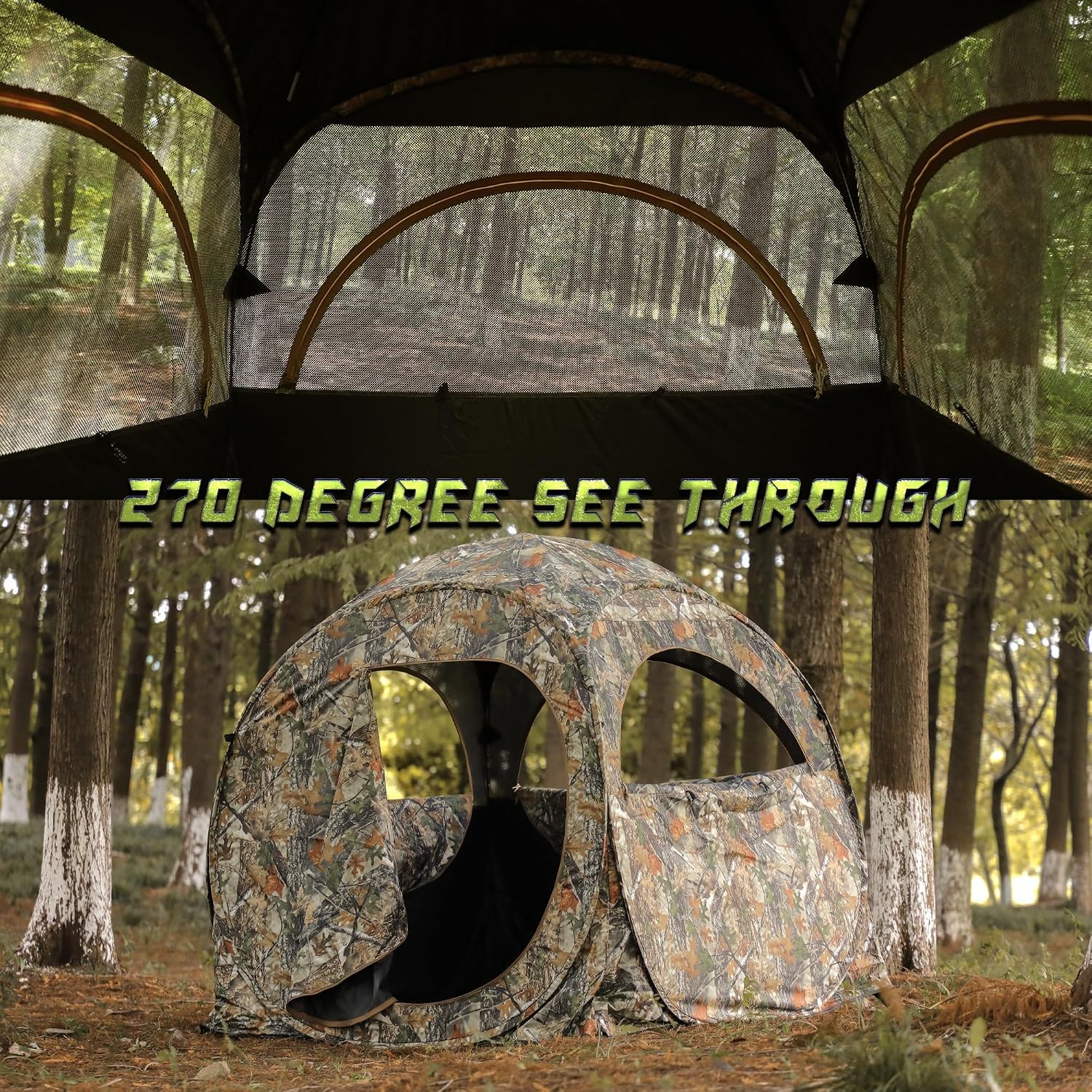 Pop-Up Hunting Ground Blind with 270° See Through, Lightweight 1-2 Person Huntin