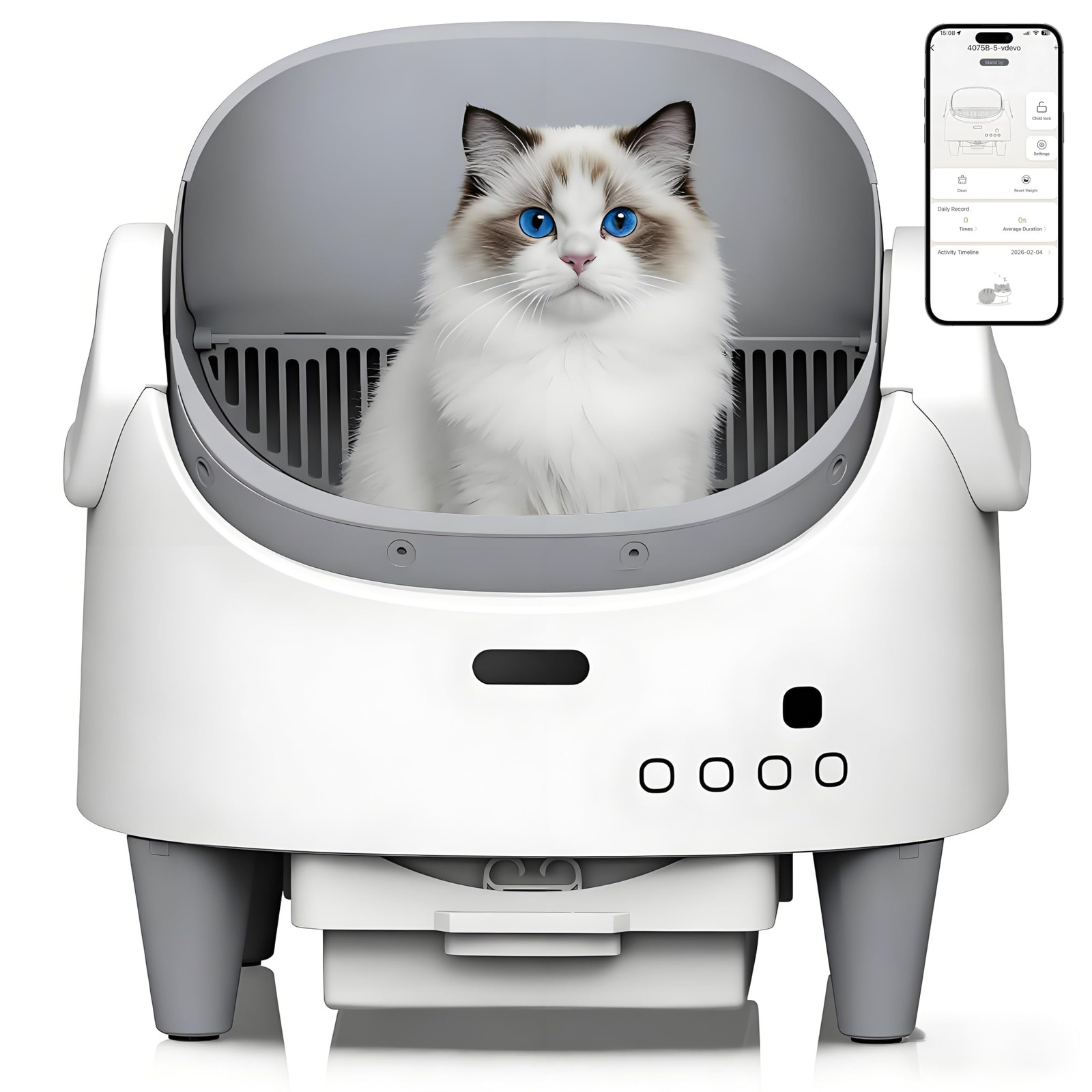 Open Top Self Cleaning Cat Litter Box w/ App, 14 Days Waste for Multi-Cat