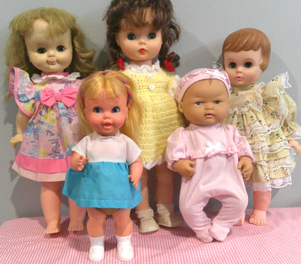 Adorable Vintage All Vinyl & Vinyl & Plastic Dressed Doll Lot