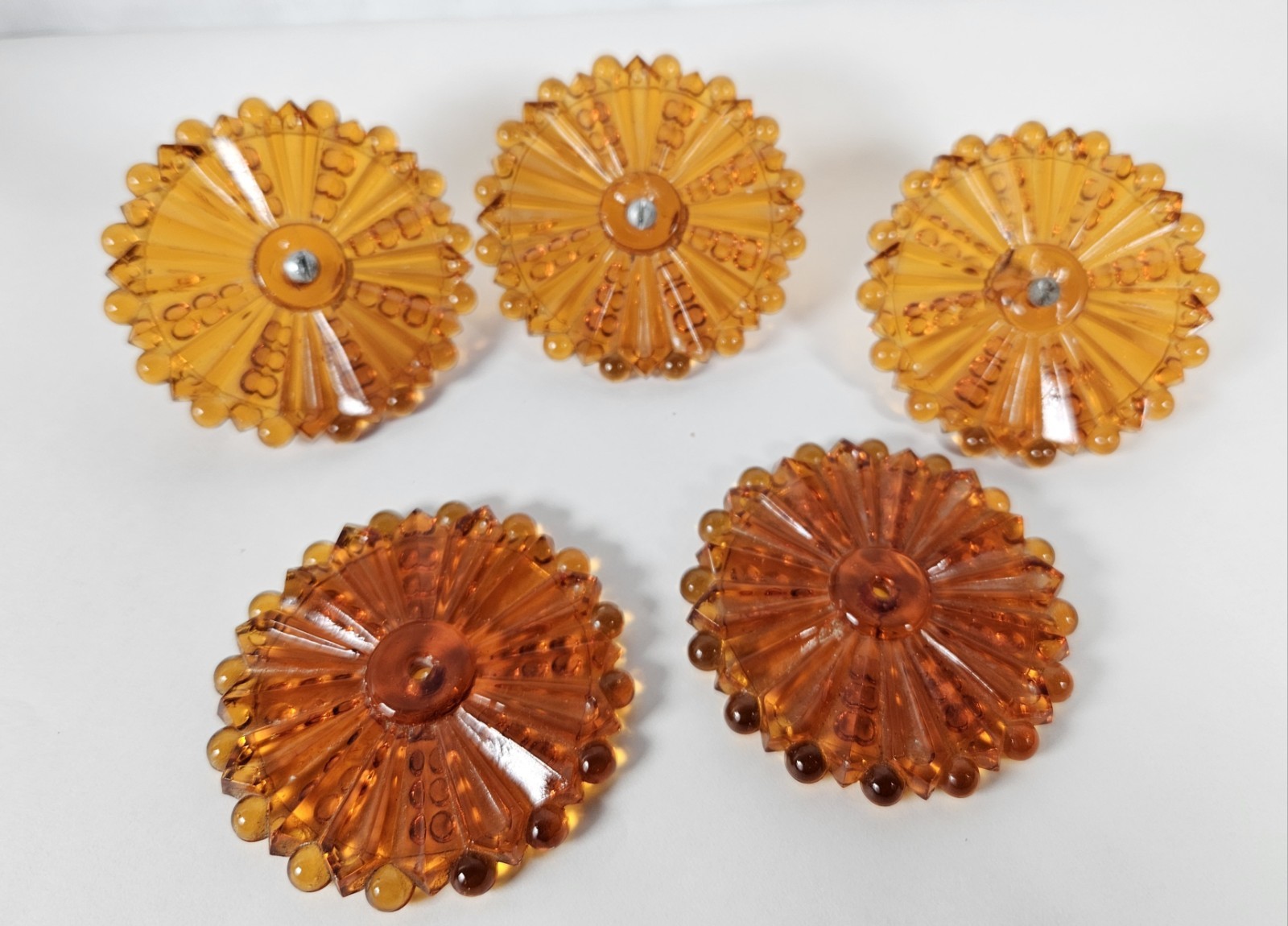 Vtg Amber Glass Cabinet Knobs Lot of Drawer Pulls Sunburst Flower Round Antique Vtg Amber Glass Cabinet Knobs Lot of Drawer Pulls Sunburst Flower Round Antique