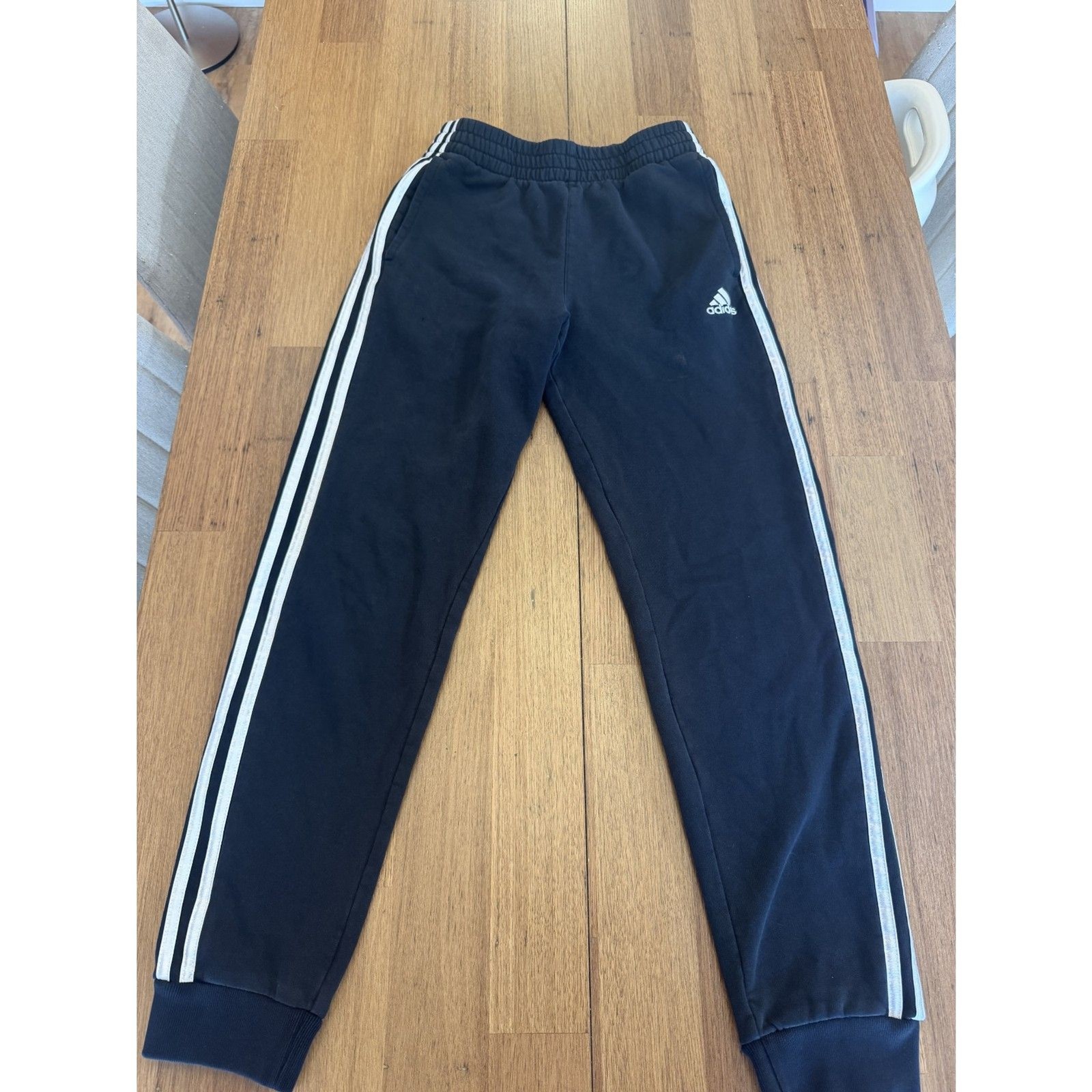 Adidas Youth L 14/16 Black 3 Stripe Joggers Sweatpants Embroidered Logo