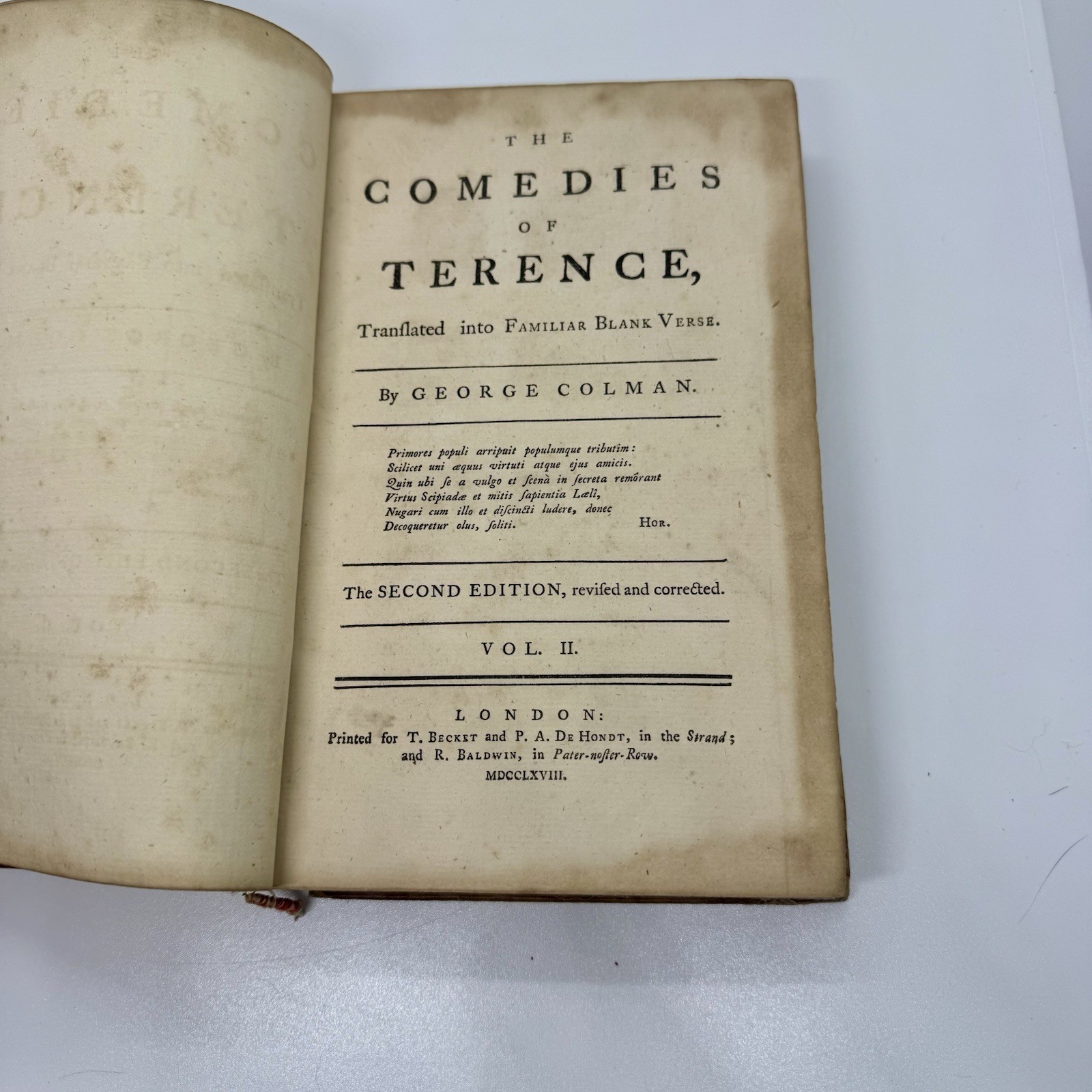 The Comedies Of Terence Translated into Familiar Blank Verse 1768 Vol 2 