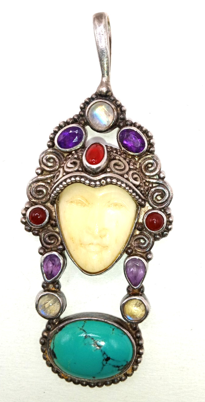 Vtg Lg Moon Goddess Sterling Silver Turquoise Moonstone Plus Beautiful Pendant Vtg Lg Moon Goddess Sterling Silver Turquoise Moonstone Plus Beautiful Pendant