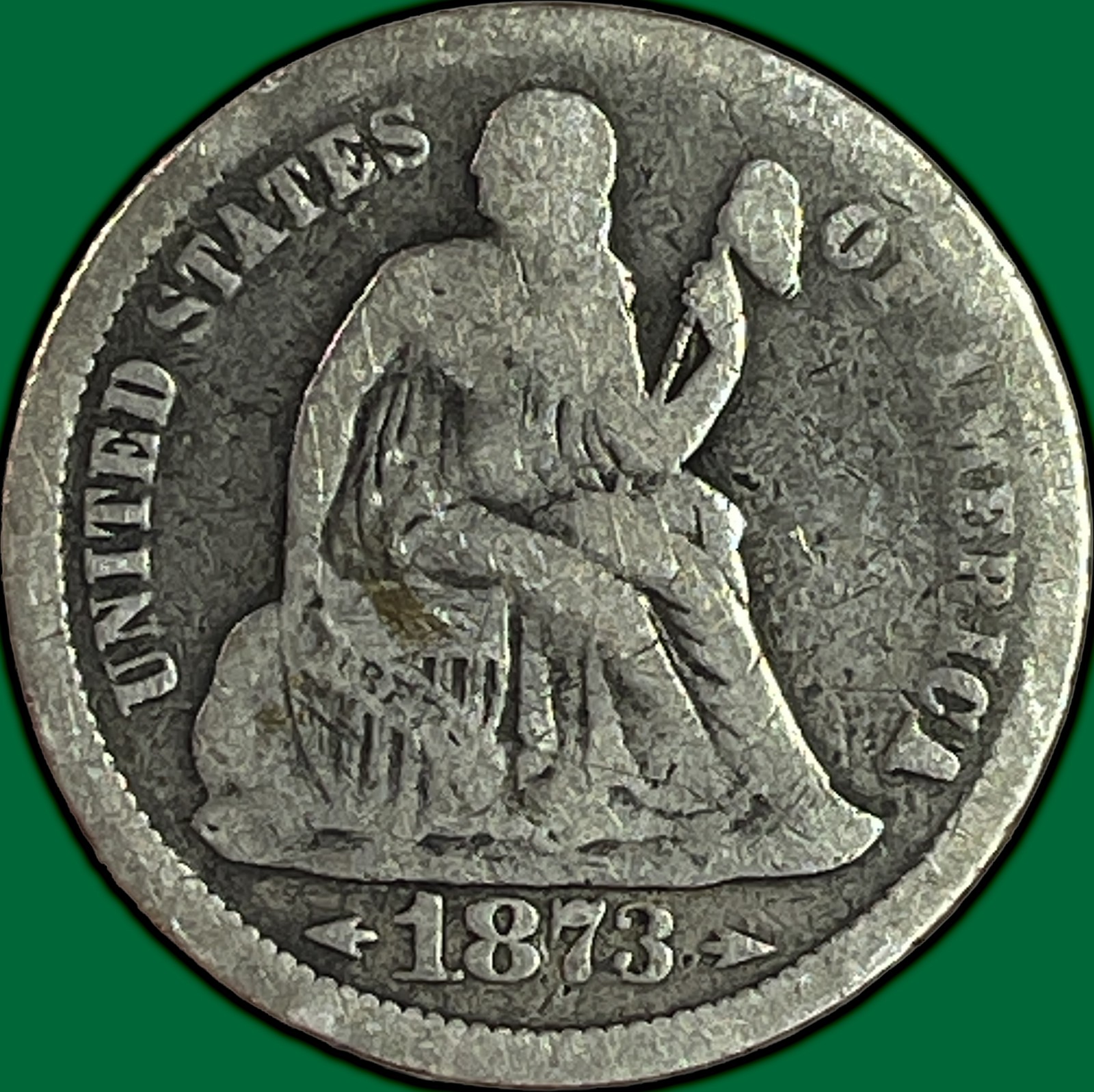 1873 Arrows Seated Liberty Dime Fine F Coin #49951