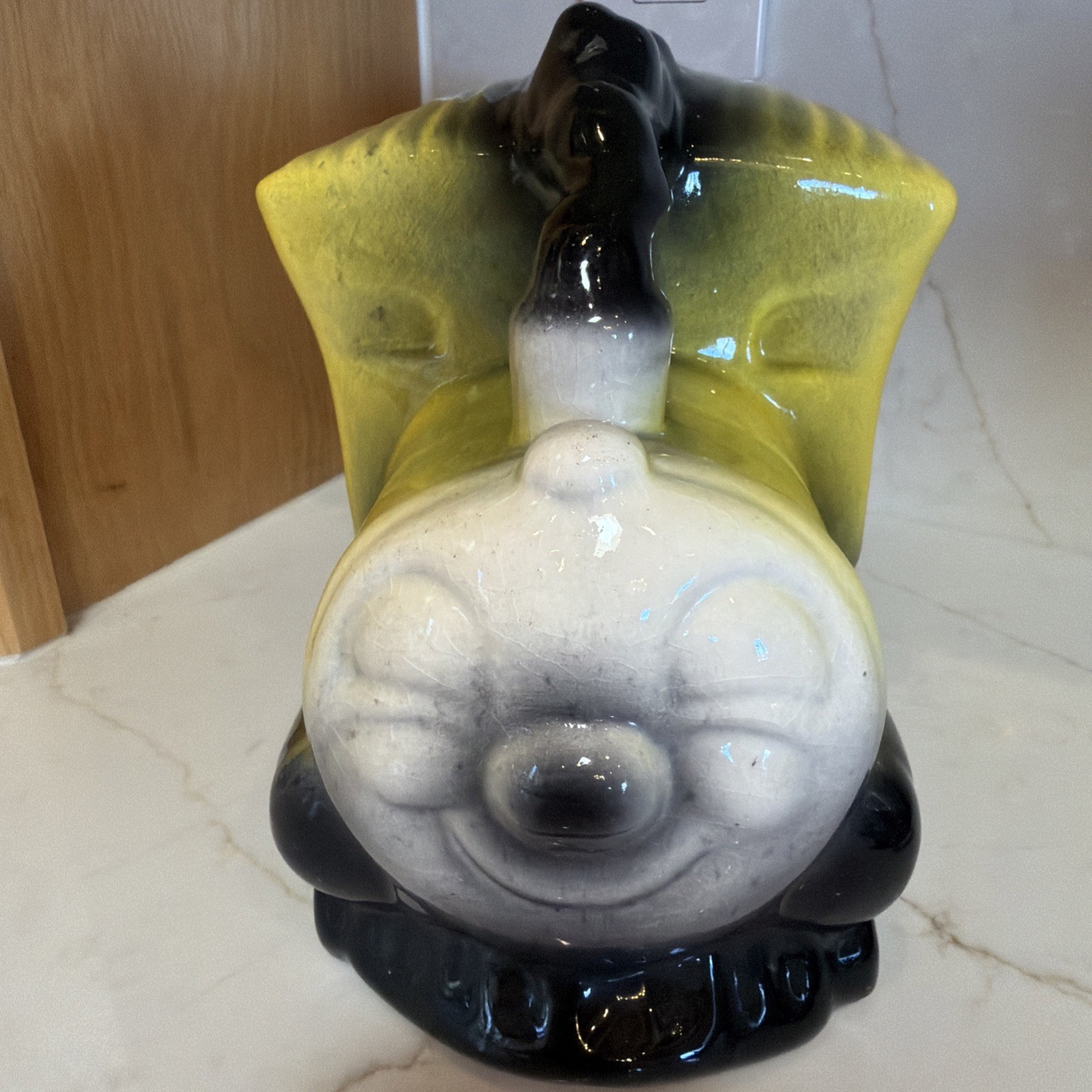 Rare Vintage Ceramic Happy face Train Coin Bank w/Coin Slot & Bottom Plug Rare Vintage Ceramic Happy face Train Coin Bank w/Coin Slot & Bottom Plug