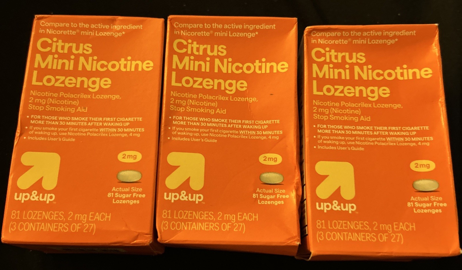 Lot Of 3: Up&Up 2mg Sugar-Free Citrus Mini Lozenges, 81 Count Each. Ex:7/2027