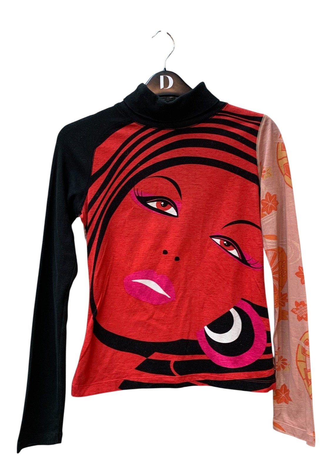 Y2K Custo Barcelona Graphic Turtleneck Top Women\'s One Size Red Black Retro Stre Y2K Custo Barcelona Graphic Turtleneck Top Women\'s One Size Red Black Retro Stre