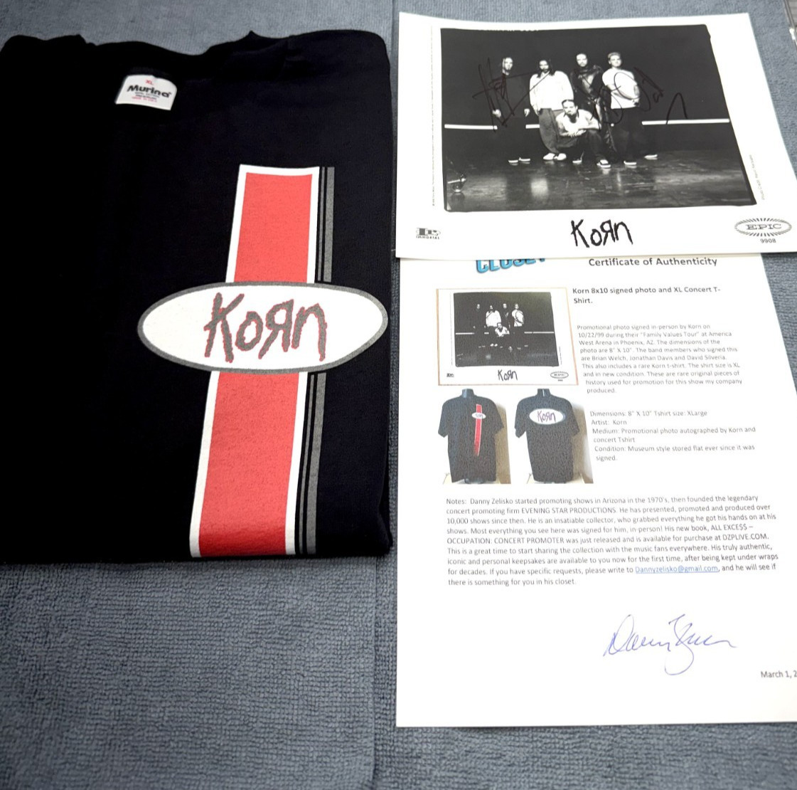 Korn Signed 1999 Family Values Promo Photo & XL Shirt Jonathan Davis Head Silver
