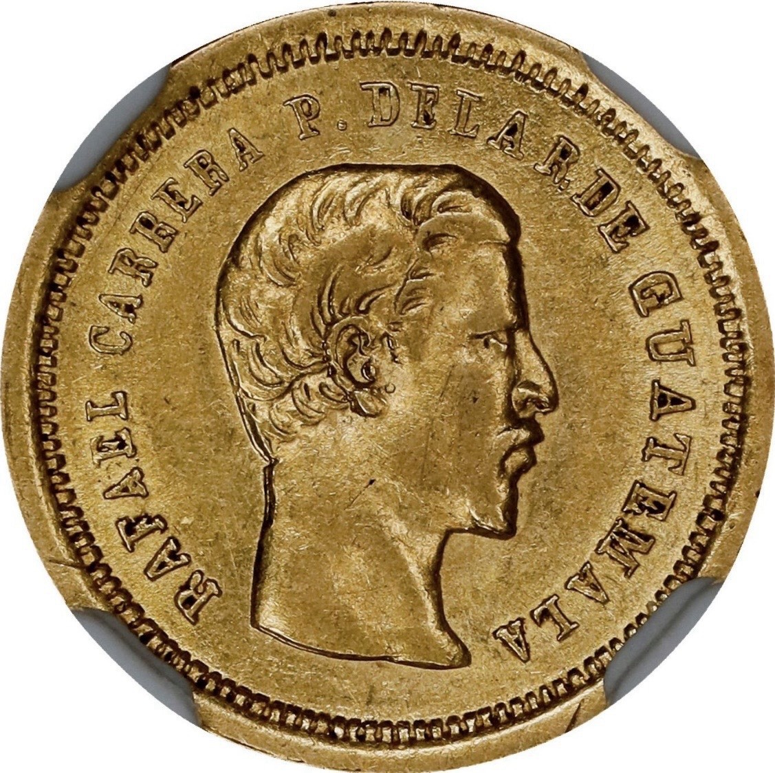GOLD Guatemala 1860 AD 4 Reales G4R STUNNING Authentic Republic Coin, NGC MS UNC