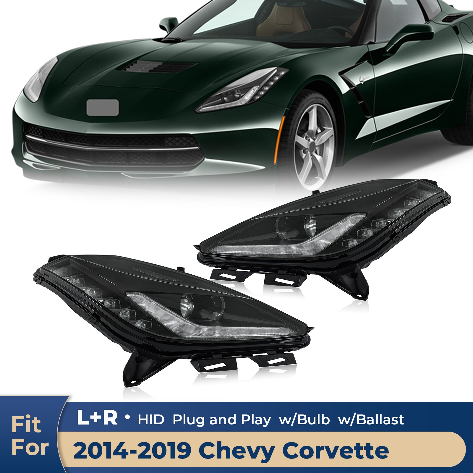 For 2014-2019 Chevy Corvette C7 HID/Xenon Headlight w/Bulb w/Ballast Pair For 2014-2019 Chevy Corvette C7 HID/Xenon Headlight w/Bulb w/Ballast Pair