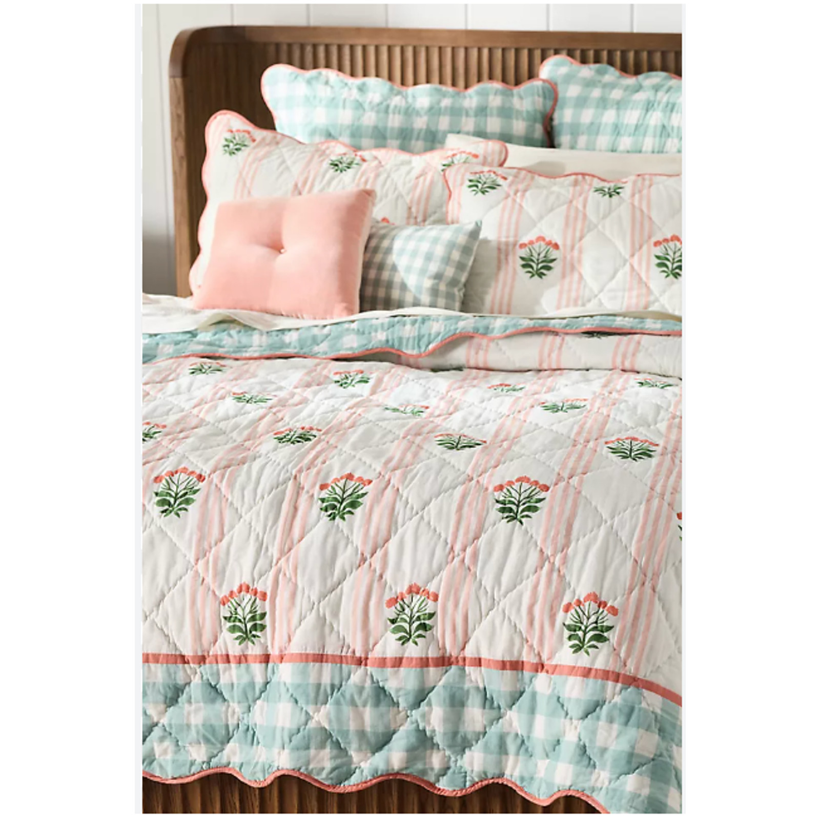 Anthropologie Iluka Cotton Printed Floral Quilt King Floral Stripe
