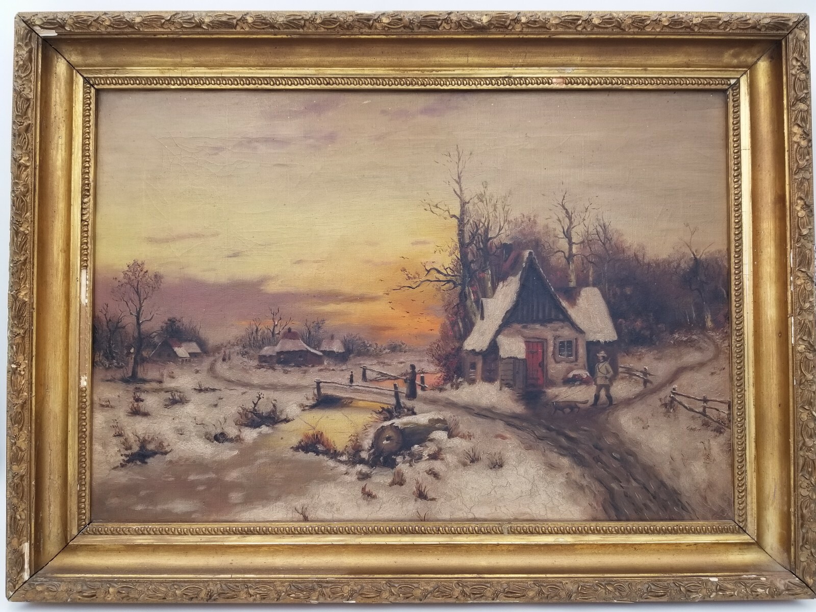 PFLEGER PATENT ANTIQUE 1886 RURAL LANSCAPE PAINTING OIL ON CANVAS STAMMPED PFLEGER PATENT ANTIQUE 1886 RURAL LANSCAPE PAINTING OIL ON CANVAS STAMMPED