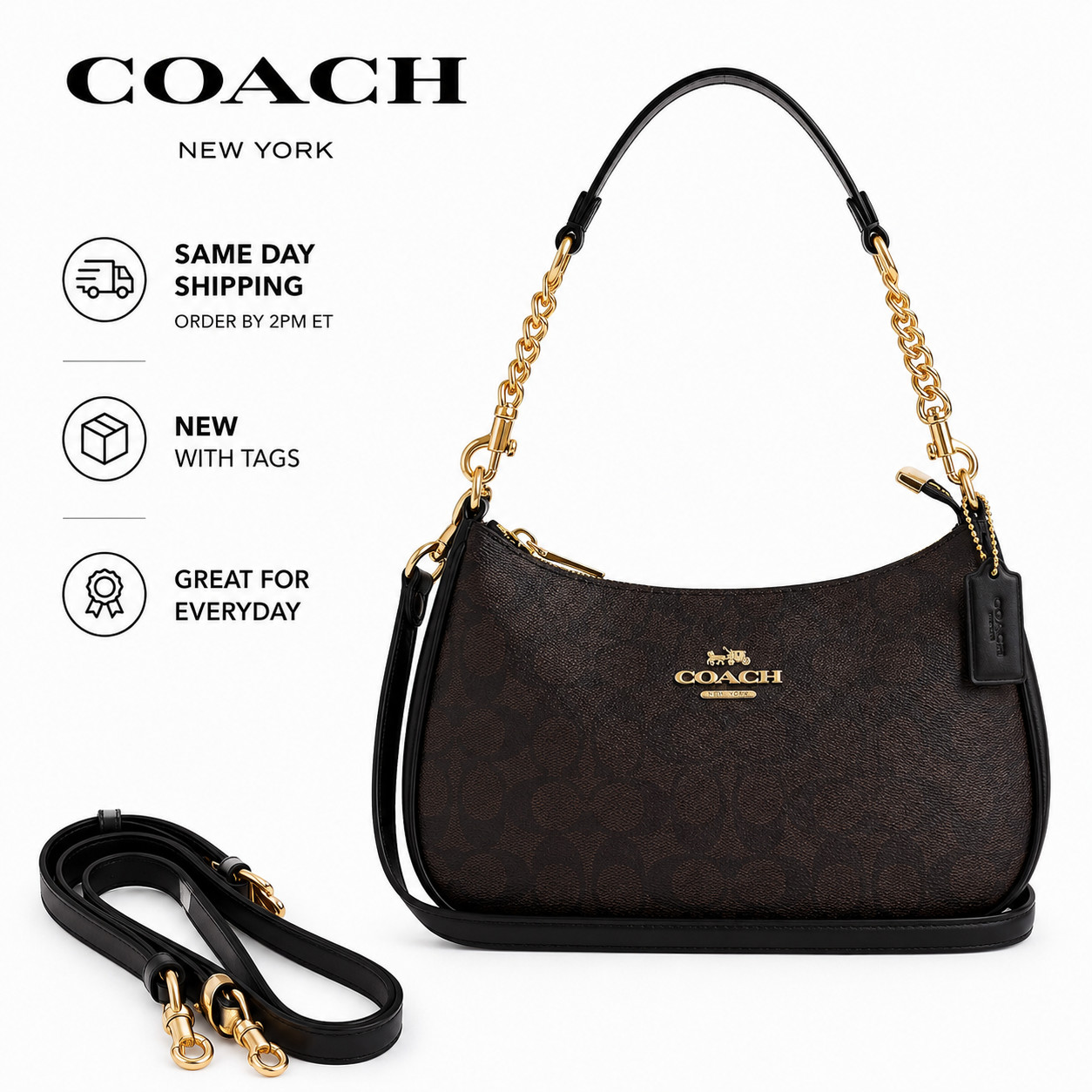 NEW Coach Teri Shoulder & Crossbody Bag CA548 Brown Canvas Leather Purse NEW Coach Teri Shoulder & Crossbody Bag CA548 Brown Canvas Leather Purse