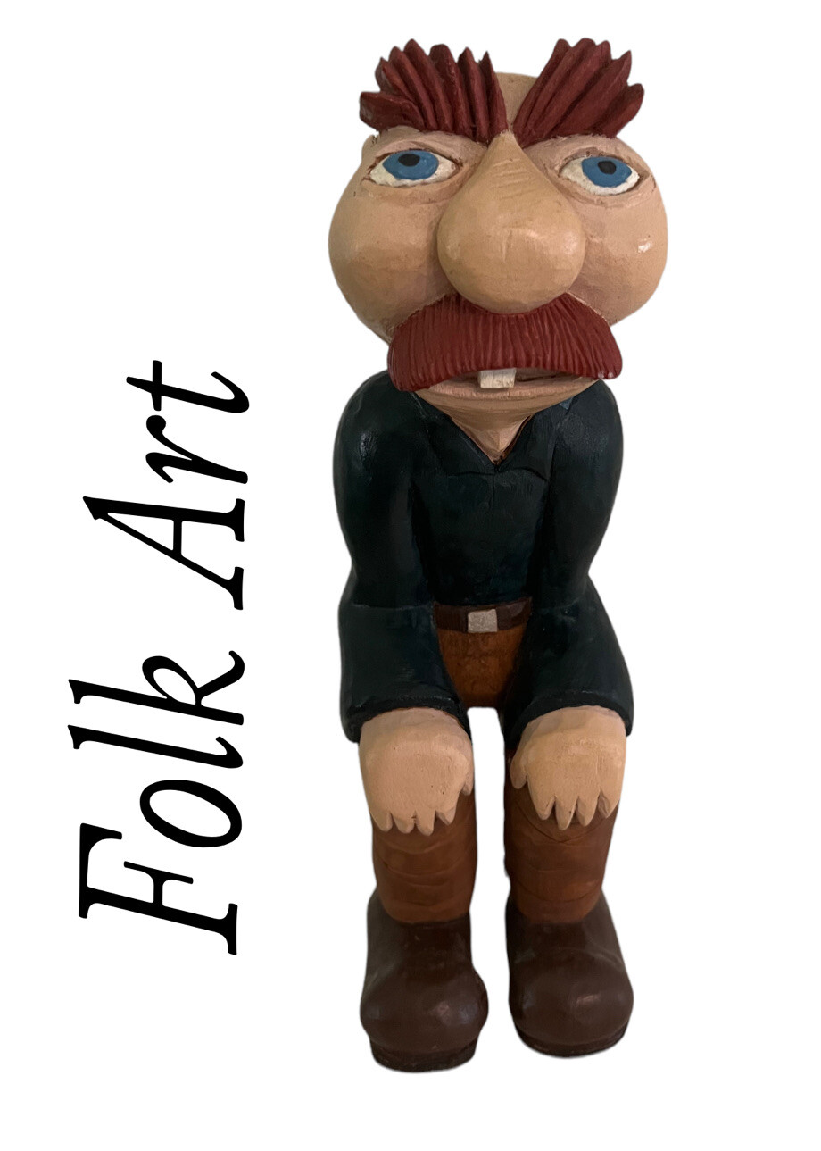 Vintage Hand Carved Folk Art Rare Male Wooden Figurine Vintage Hand Carved Folk Art Rare Male Wooden Figurine