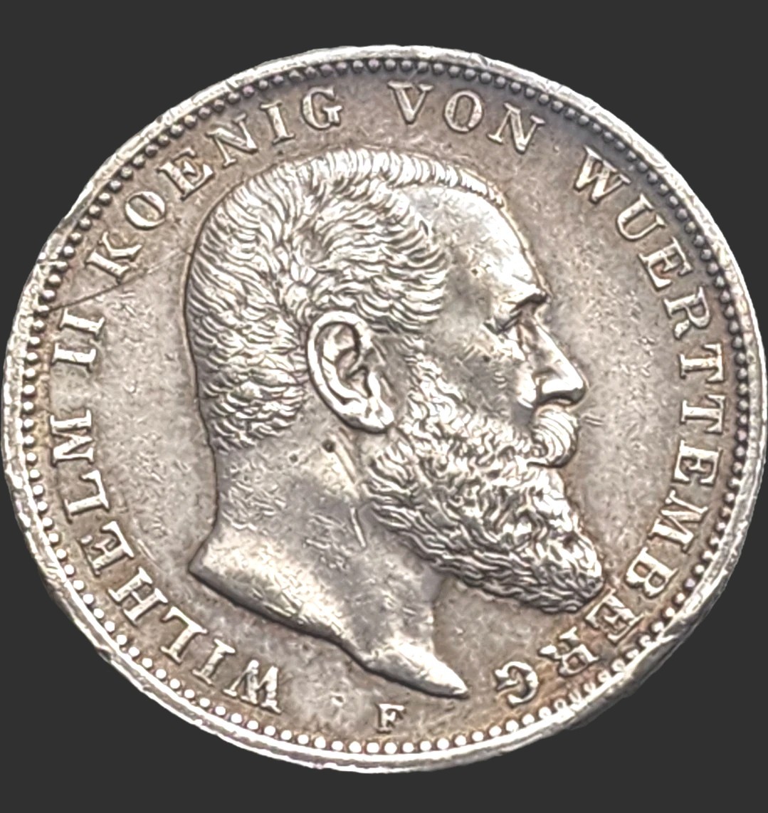1910 German States WÜRTTEMBERG 3 Mark KM# 635 TONING SILVER 1910 German States WÜRTTEMBERG 3 Mark KM# 635 TONING SILVER
