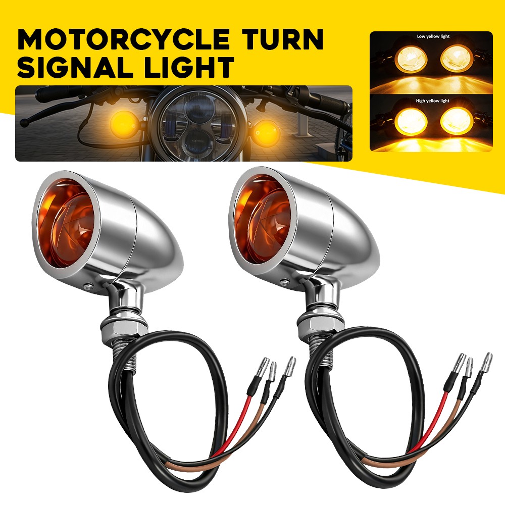 Heavy Duty Motorcycle Bullet Turn Signals Blinker 3 Wires Indicator Lights Amber