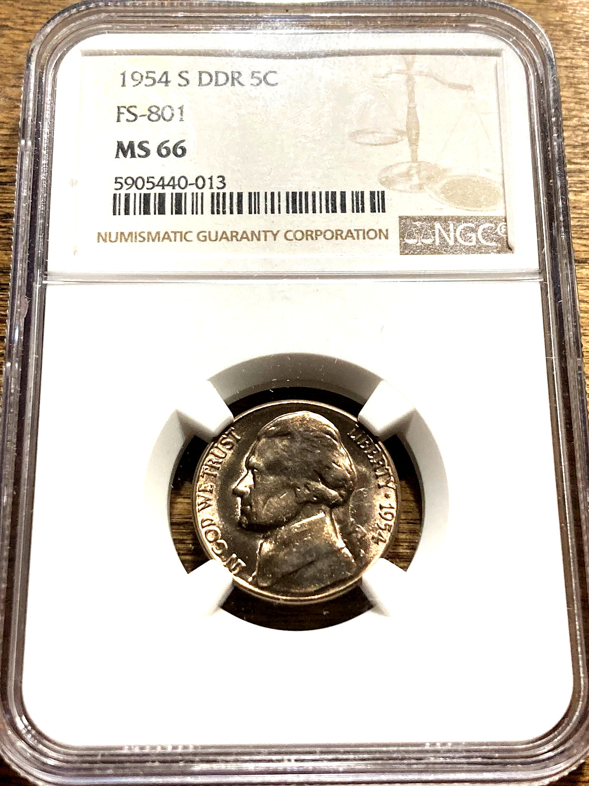 1954-S Jefferson Nickel DDR FS-801 MS66 NGC, BRIGHT BEAUTY 1954-S Jefferson Nickel DDR FS-801 MS66 NGC, BRIGHT BEAUTY