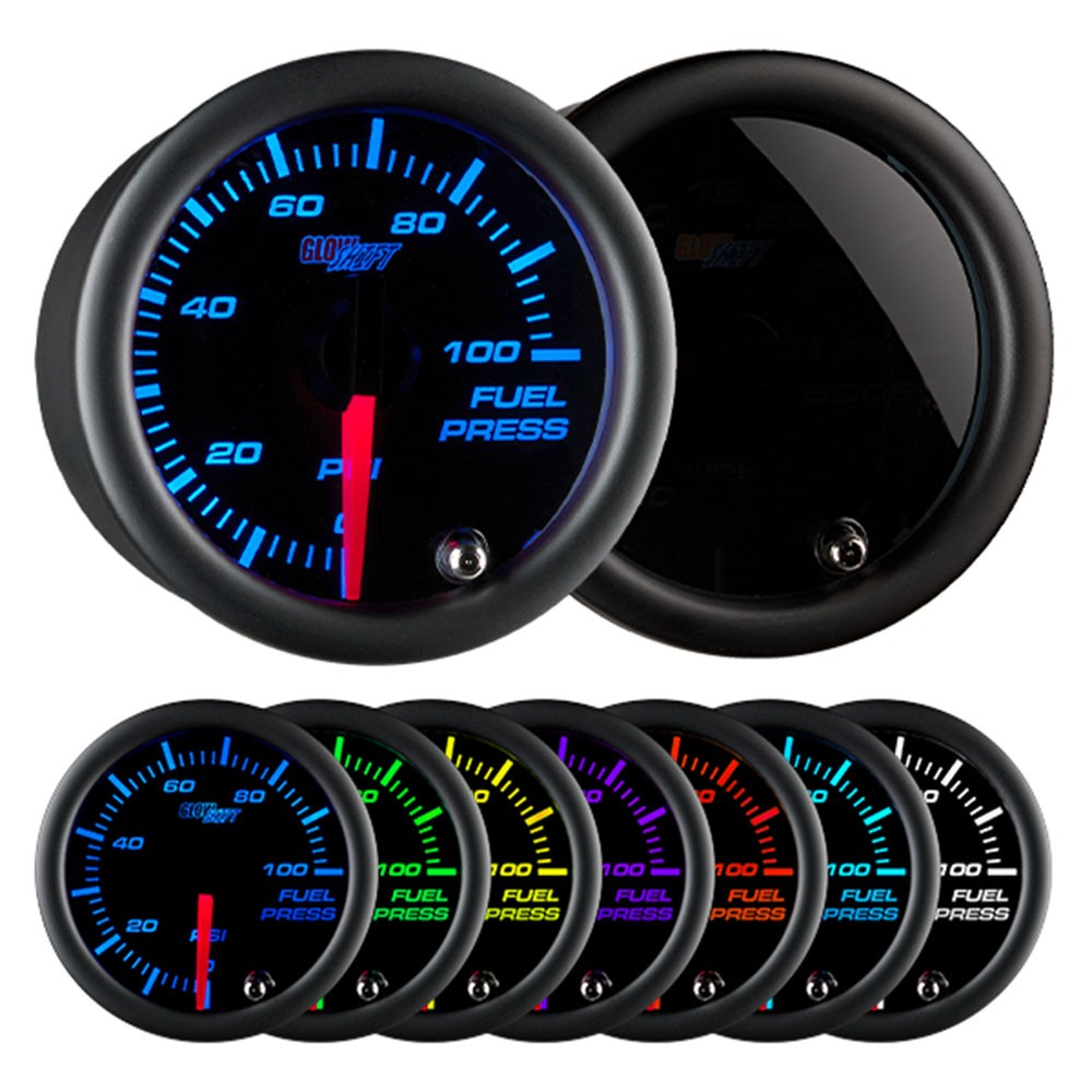 GlowShift 100 PSI Fuel Pressure Gauge w/ Sensor Sending Unit, Tinted 7 Color