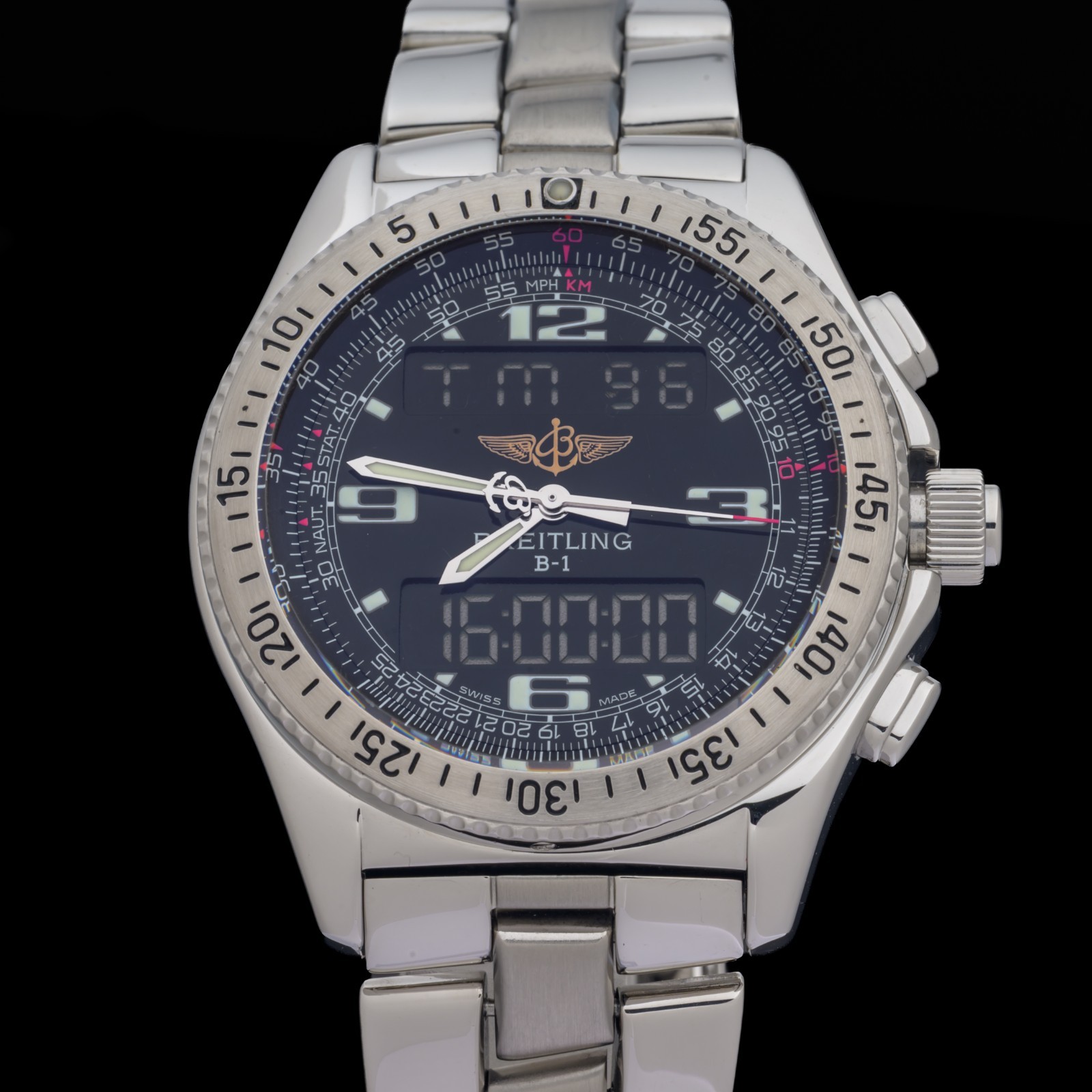 Breitling B-1 A68362 Black Dial 44mm Stainless Steel Digital Men\'s Watch