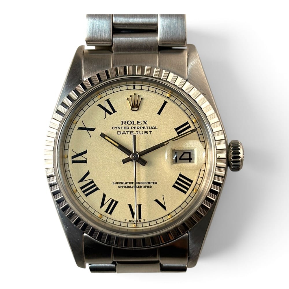 Rolex Datejust 36 mm Cream Buckley Dial Steel Automatic Watch 1603 Circa 1974