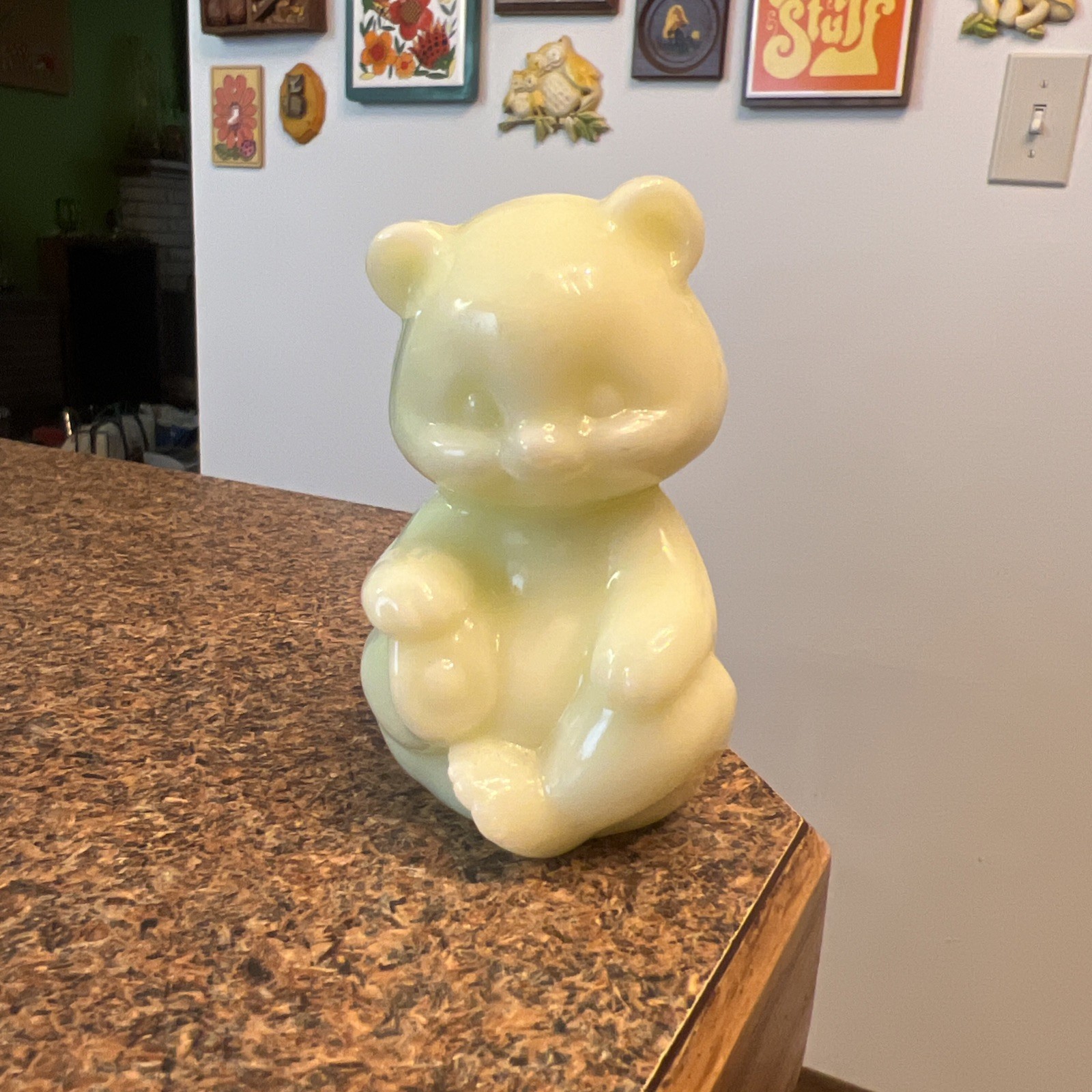 RARE Fenton Glossy Custard Uranium Glass Bear Figurine