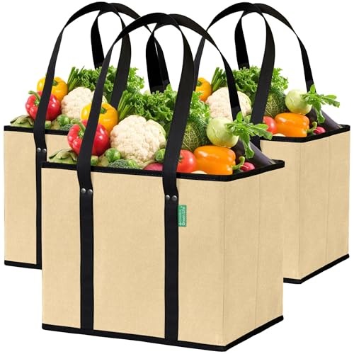 Reusable Grocery Bags (3 Pack) – Heavy Duty Reusable Shopping Bags, Beige Reusable Grocery Bags (3 Pack) – Heavy Duty Reusable Shopping Bags, Beige