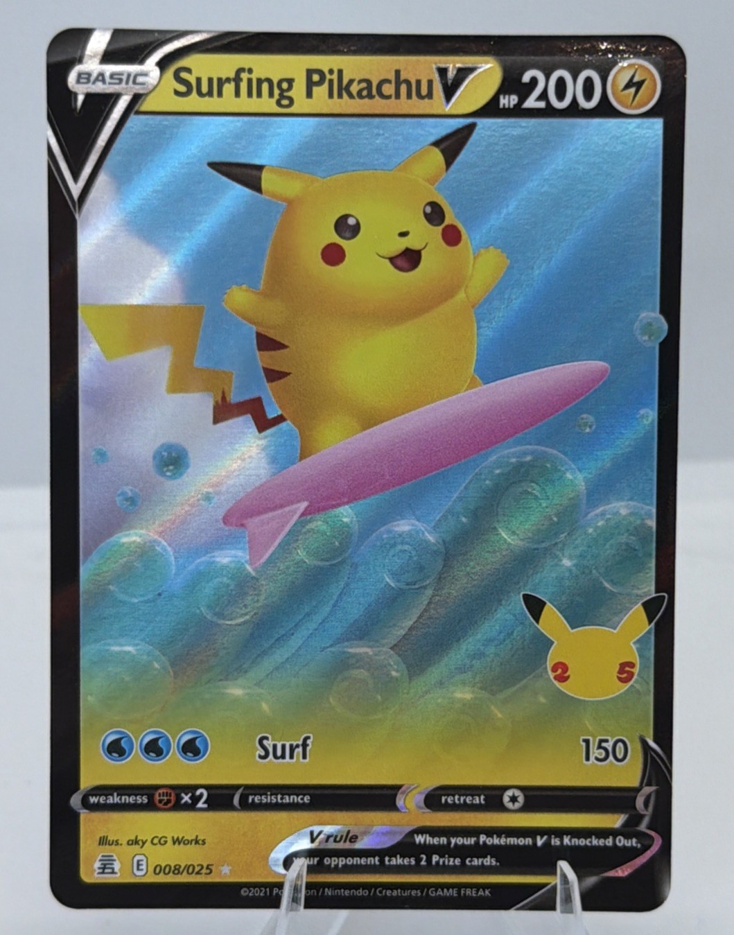 Surfing Pikachu V 008/025 Celebrations Holo RARE Pokemon TCG MINT/NM