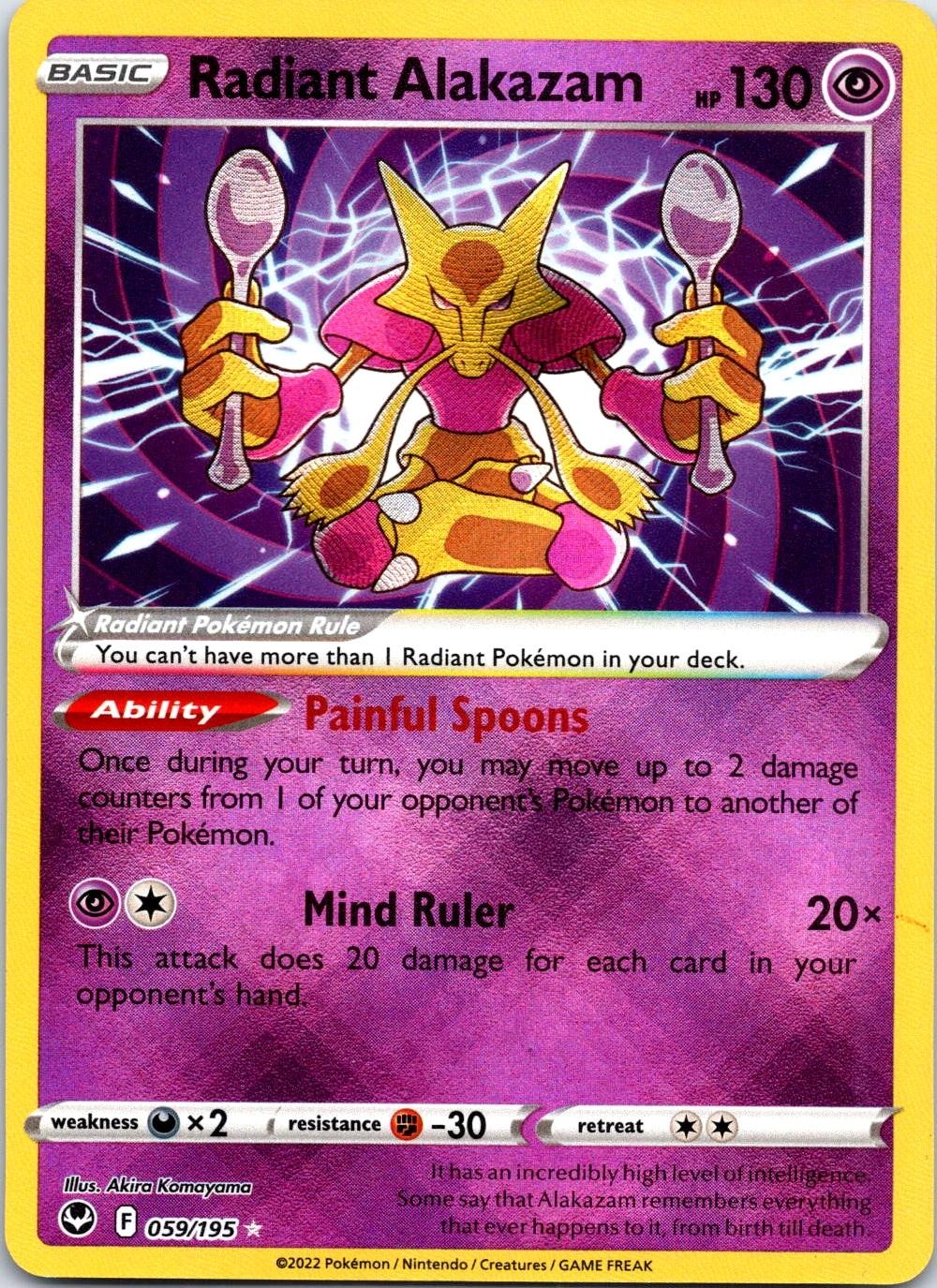 Radiant Alakazam 059/195 Radiant Silver Tempest Pokemon Holo Near Mint Radiant Alakazam 059/195 Radiant Silver Tempest Pokemon Holo Near Mint